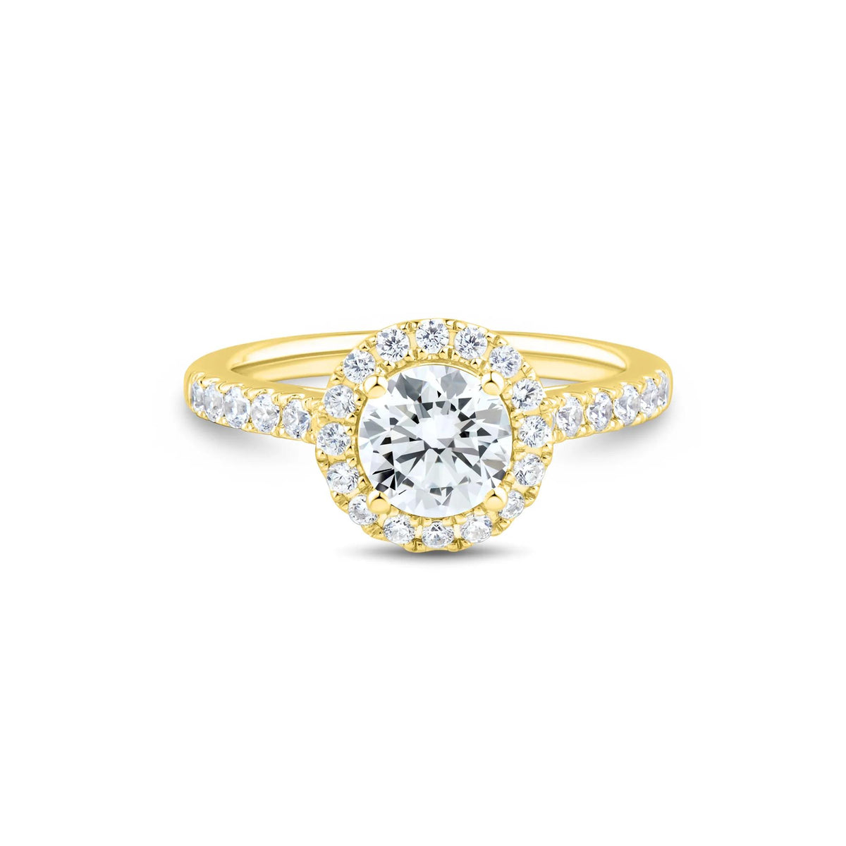 1/2 CT. Tw. Lab Grown Diamond Round Halo Engagement Ring 14K Yellow Gold Round Brilliant Cut Size 9 1mm