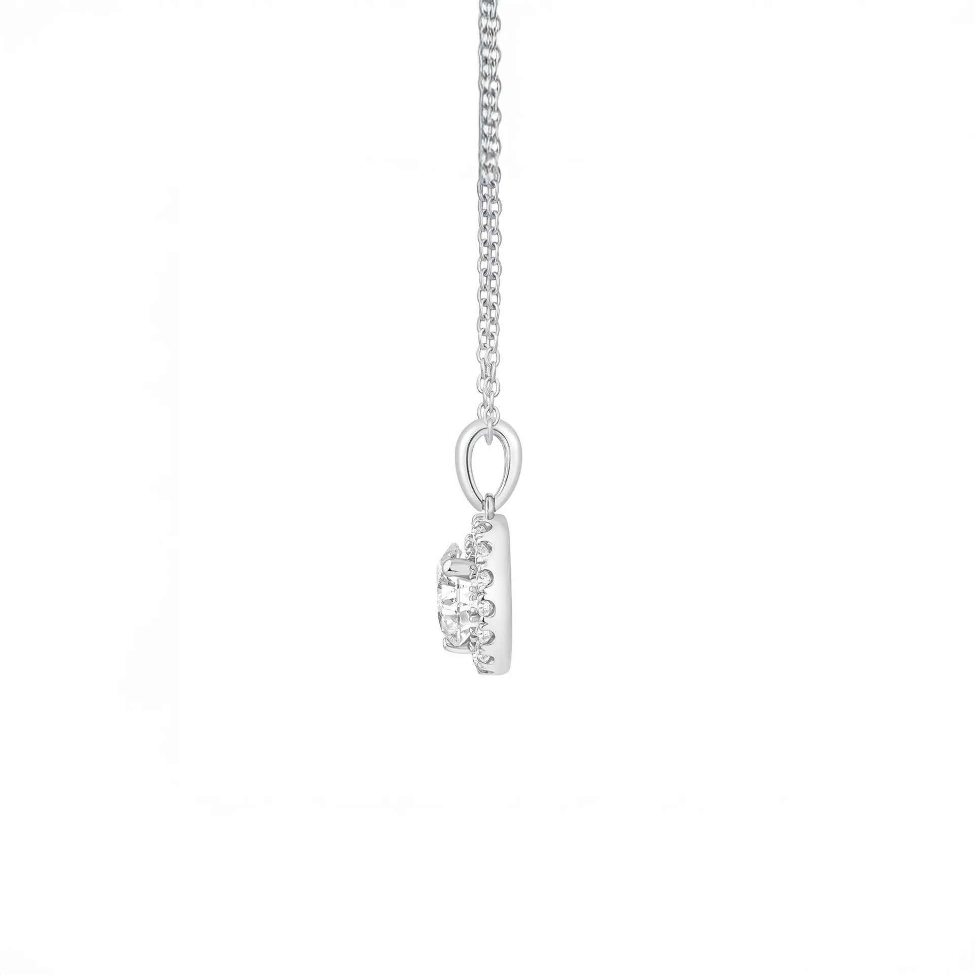 1/4 CT. Tw. Lab Grown Diamond Round Halo Pendant Necklace 10K White Gold Size 18"