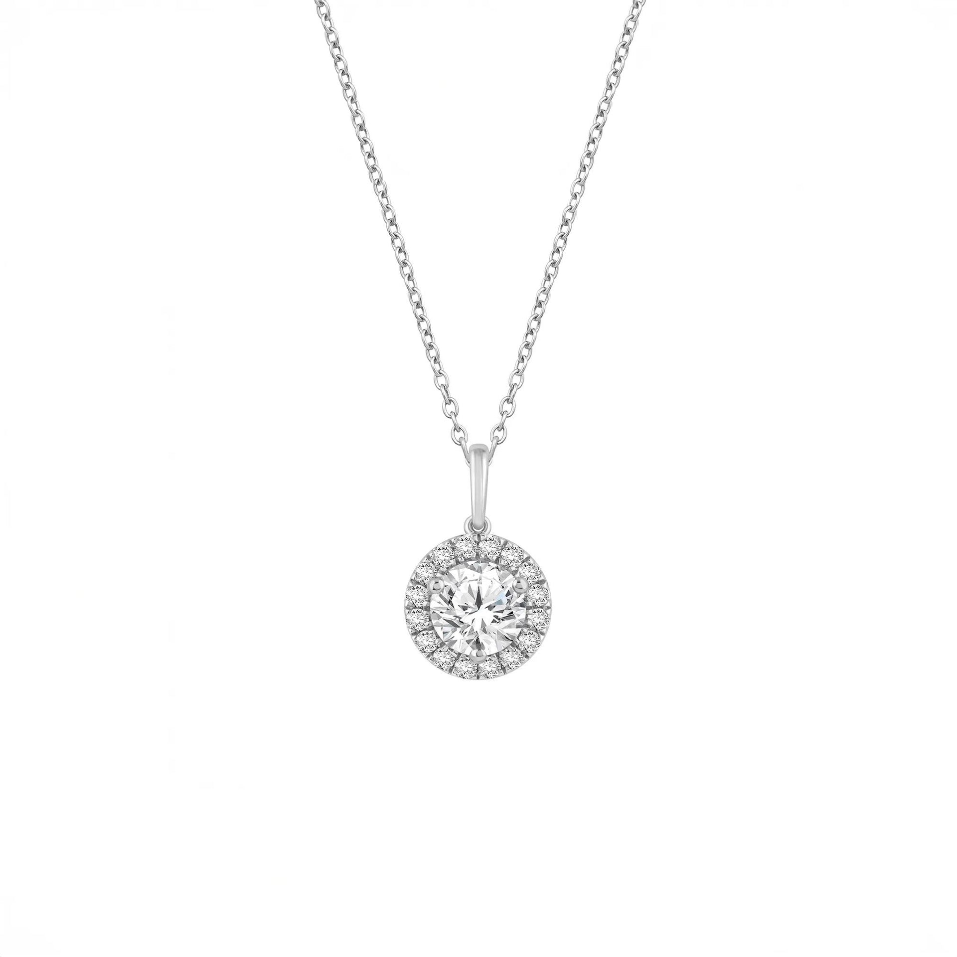 1/4 CT. Tw. Lab Grown Diamond Round Halo Pendant Necklace 10K White Gold Size 18"