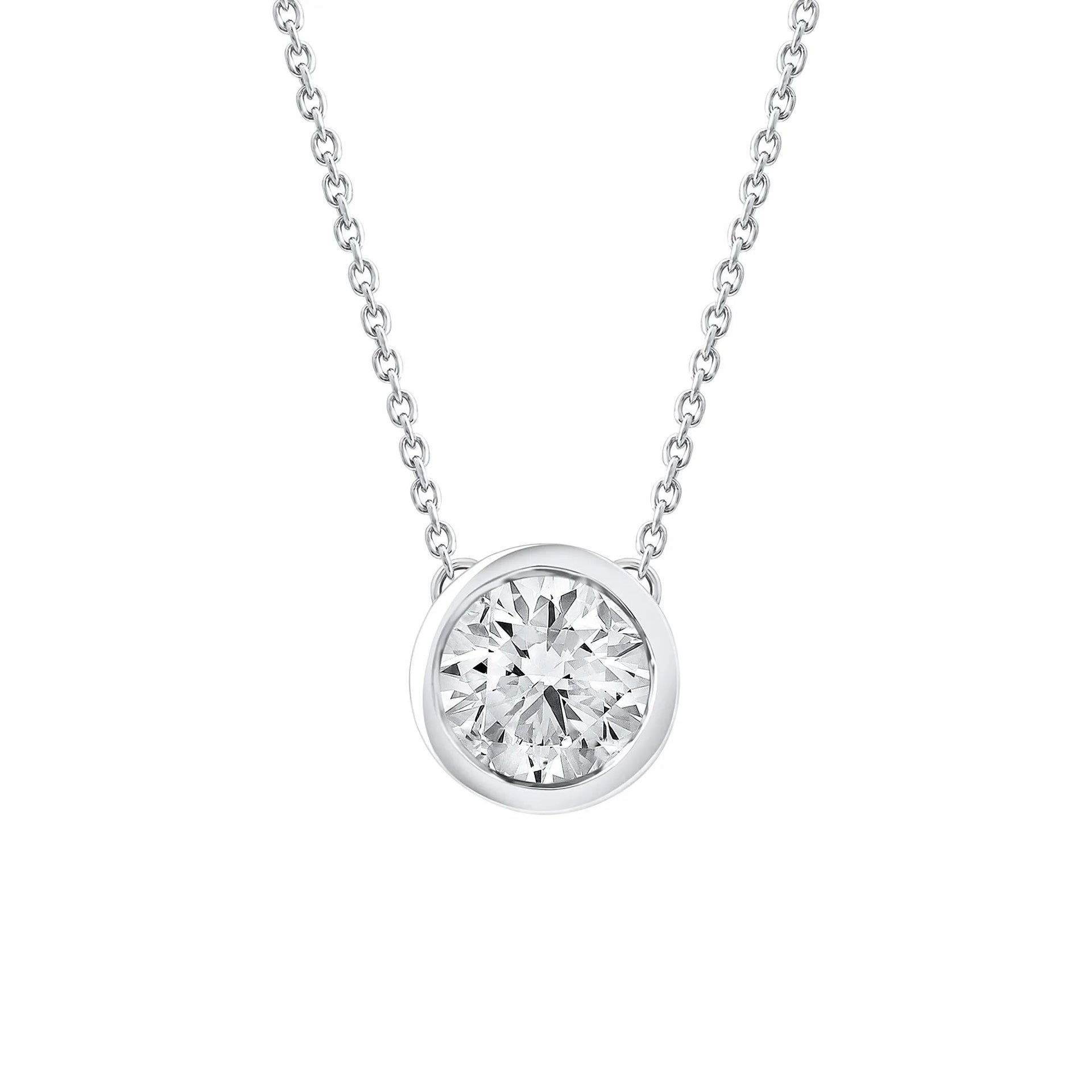 1 CT. Tw. Lab Grown Diamond Round Solitaire Bezel Pendant Necklace 10K White Gold Size 18"