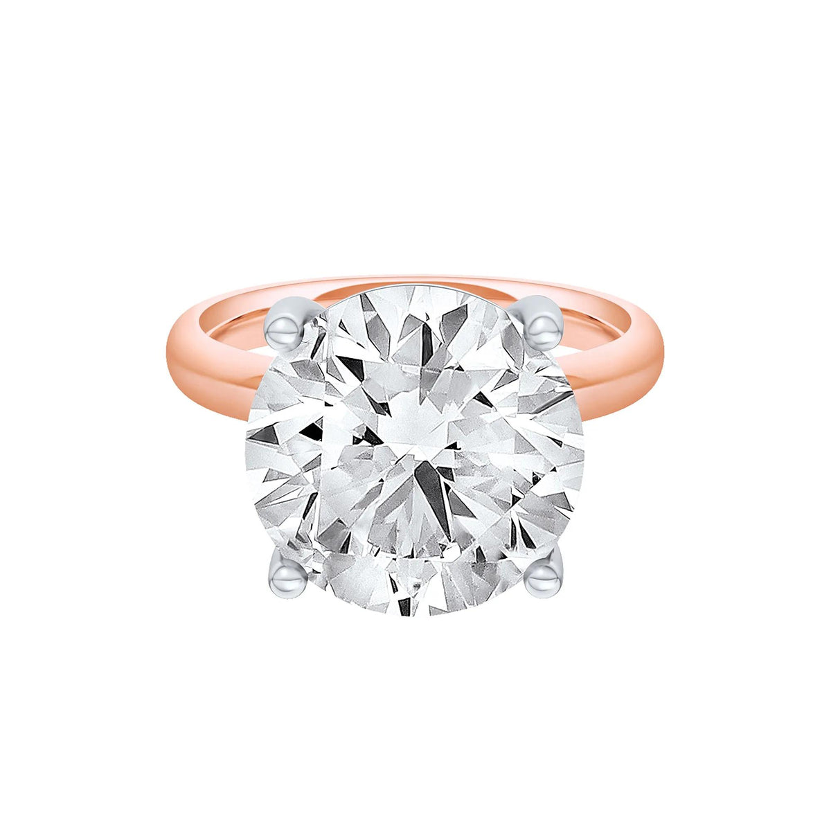 Lab Grown Diamond Round Solitaire Ring 14K Rose & White Gold (9 CT.) Round Brilliant Cut Size 7.5 2mm