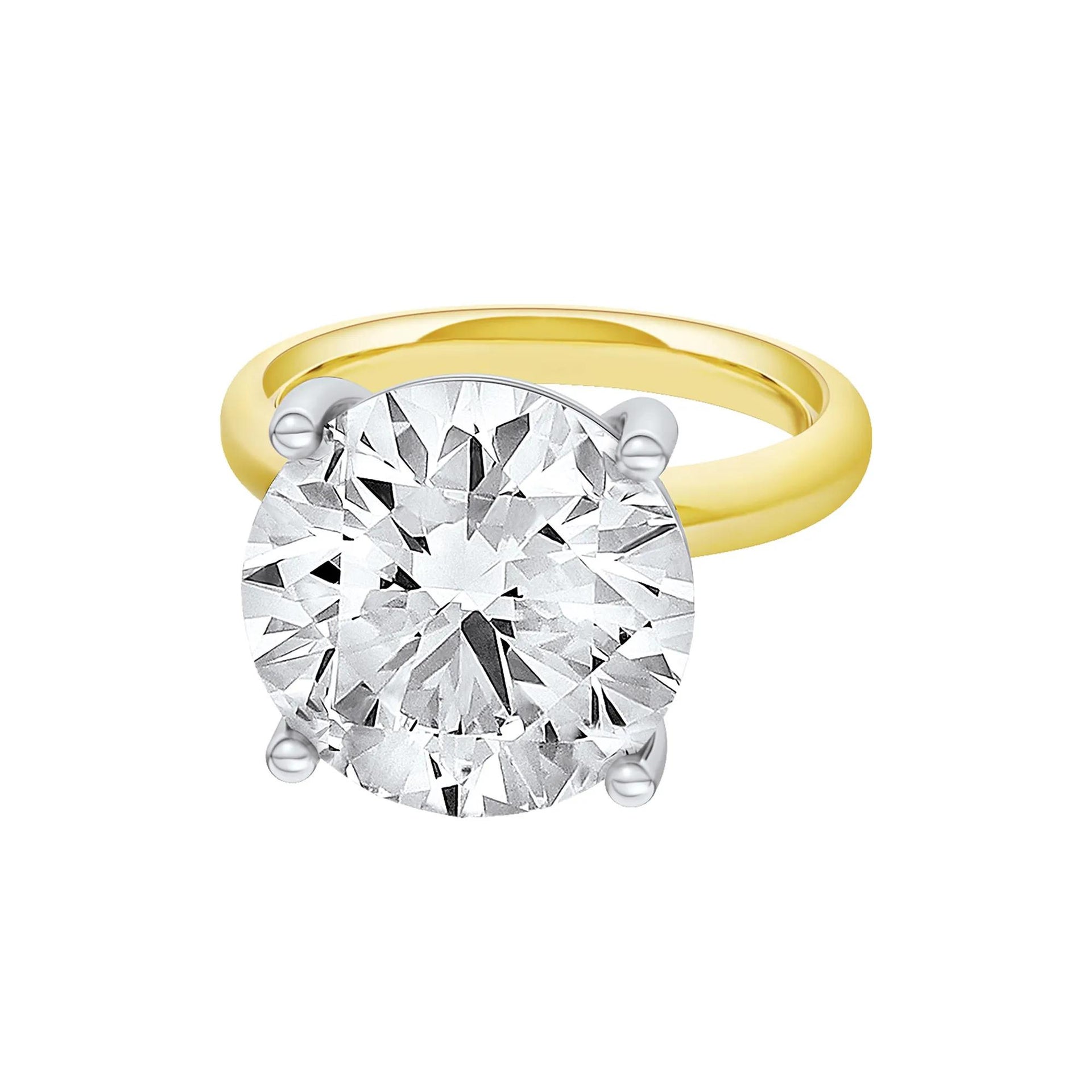 Lab Grown Diamond Round Solitaire Ring 14K Yellow & White Gold (9 CT.) Round Brilliant Cut Size 10.5 2mm