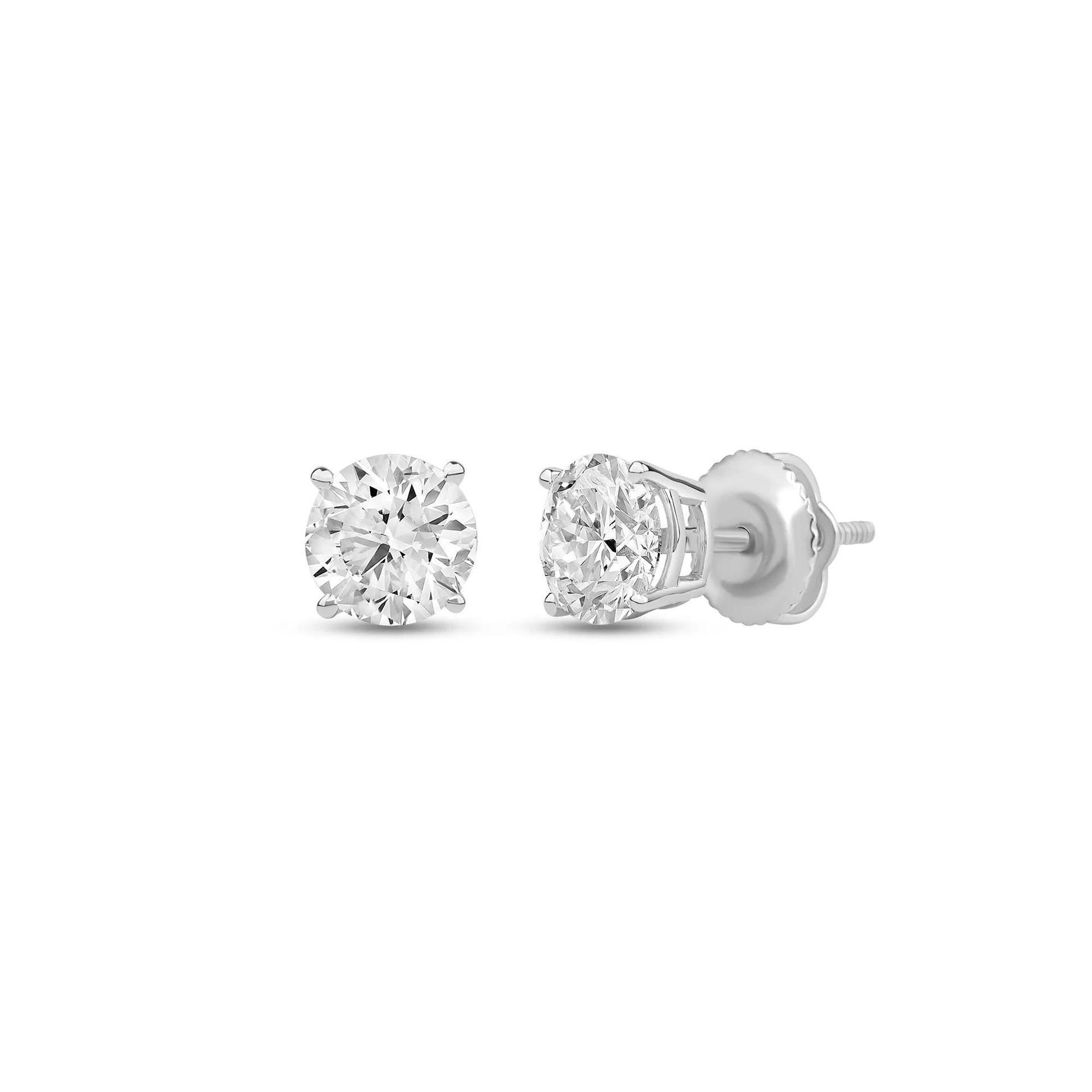 3 CT. Tw. Lab Grown Diamond Round Solitaire Stud Earrings 14K White Gold Size 7.00mm