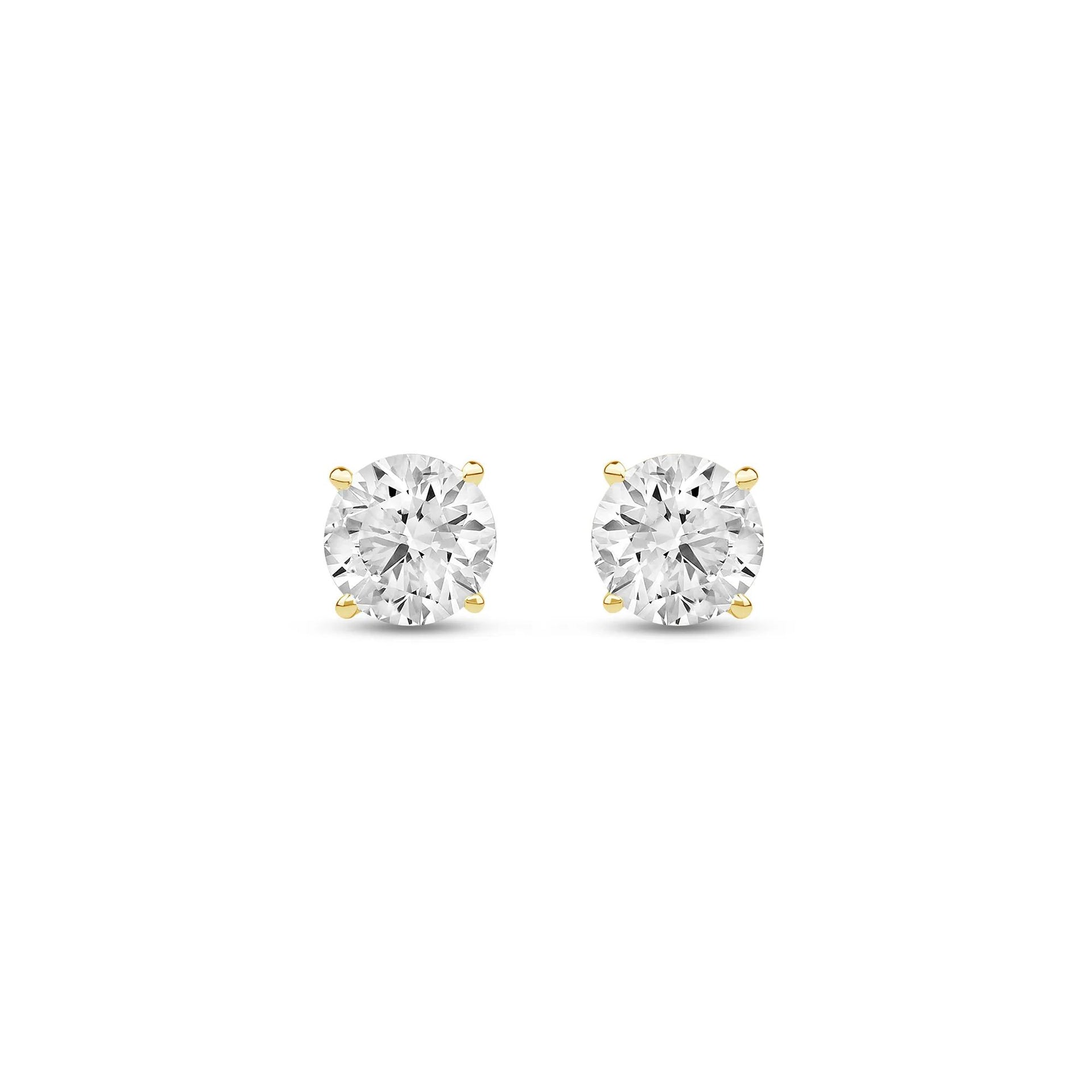 3 CT. Tw. Lab Grown Diamond Round Solitaire Stud Earrings 14K Yellow Gold Size 7.00mm
