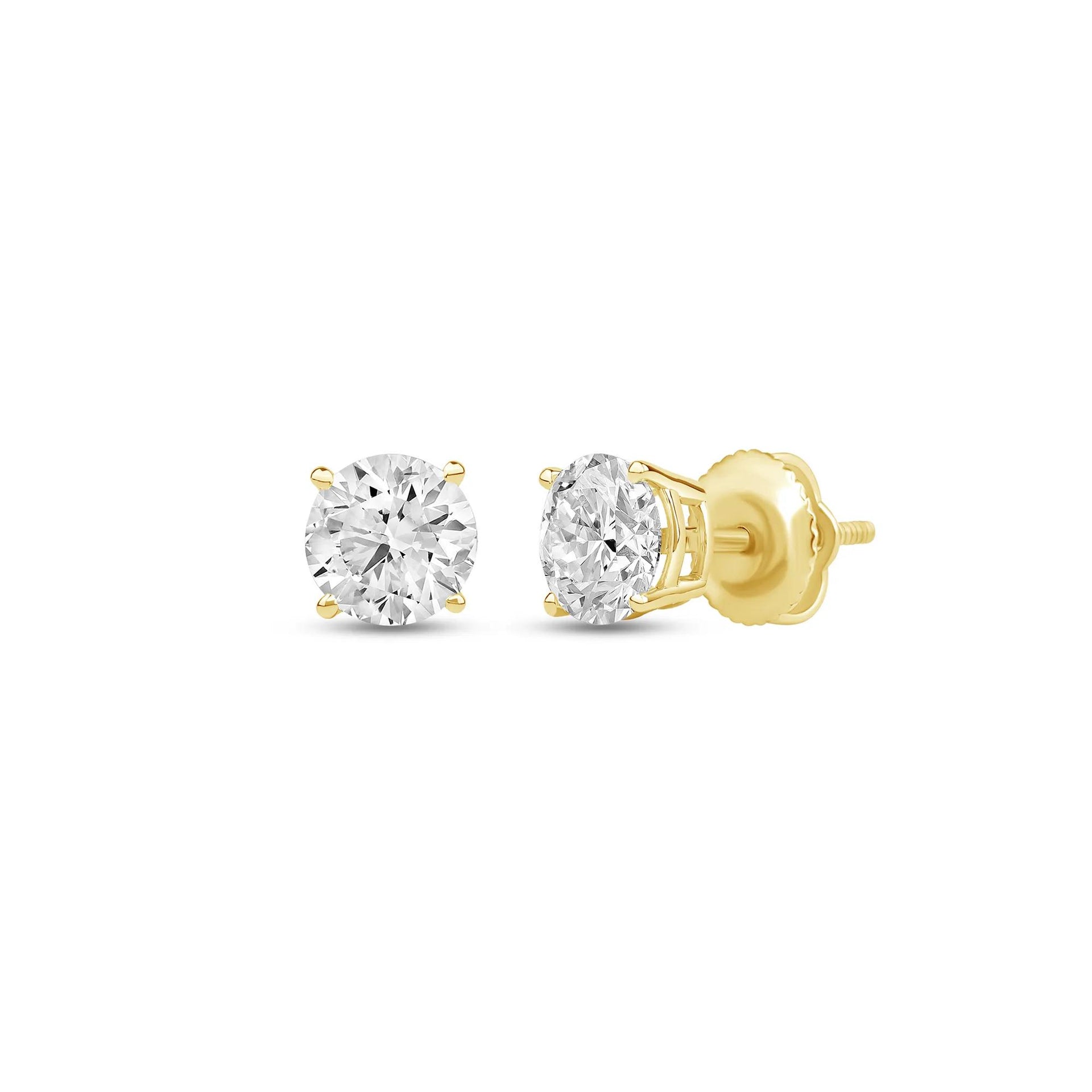 3 CT. Tw. Lab Grown Diamond Round Solitaire Stud Earrings 14K Yellow Gold Size 7.00mm