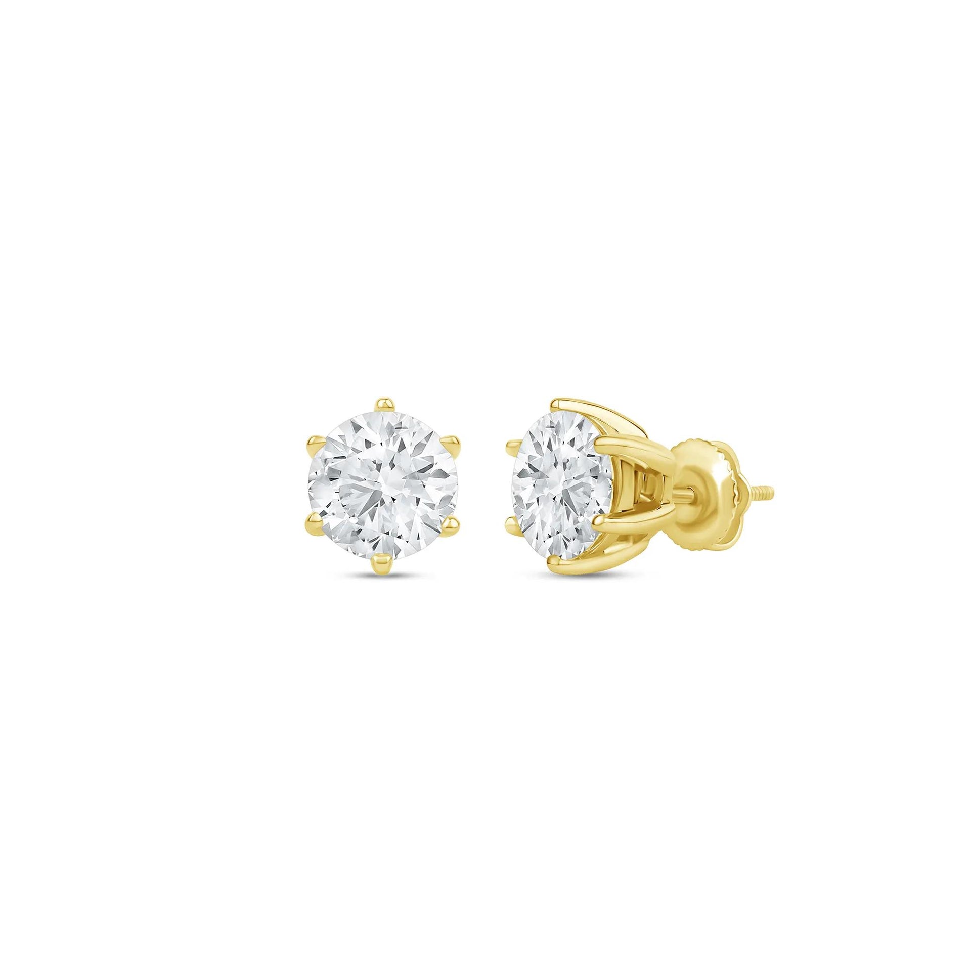 3 CT. Tw. Lab Grown Diamond Round Solitaire Stud Earrings 14K Yellow Gold Size 9.00mm