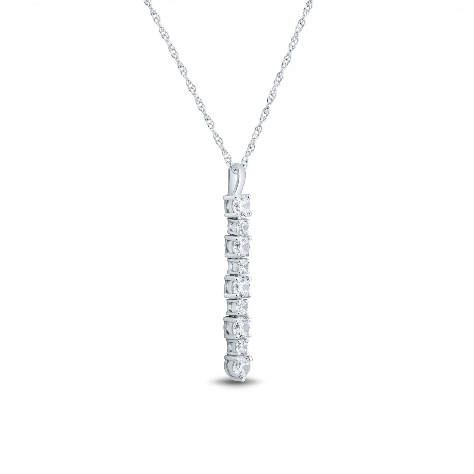 1 CT. Tw. Lab Grown Diamond Round Vertical Bar Pendant Necklace 10K White Gold Size 18"