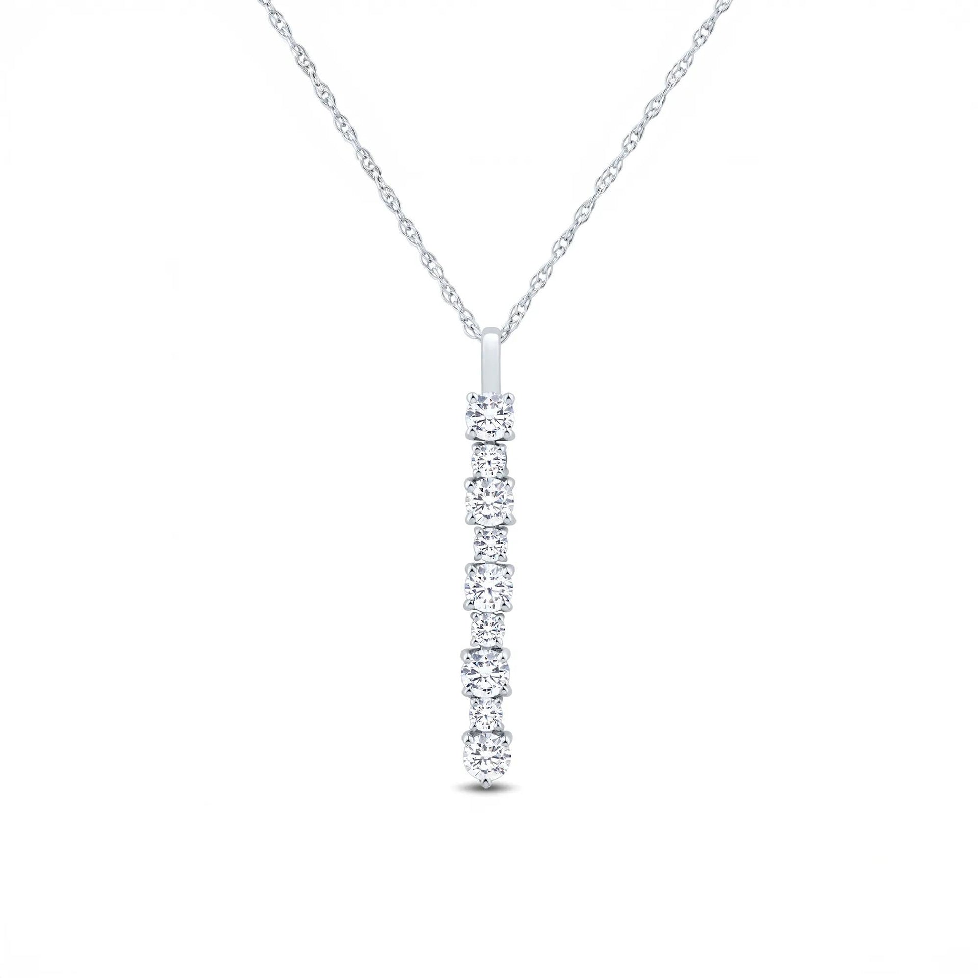 1 CT. Tw. Lab Grown Diamond Round Vertical Bar Pendant Necklace 10K White Gold Size 18"