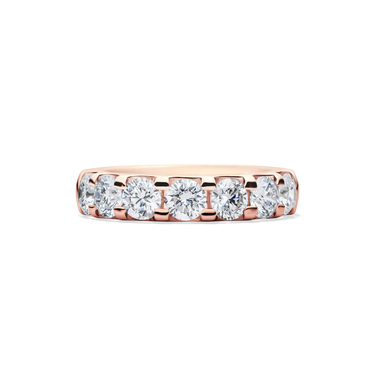 2 CT. Tw. Lab Grown Diamond Seven-Stone Anniversary Band Ring 14K Rose Gold Round Brilliant Cut Size 8 4.5mm