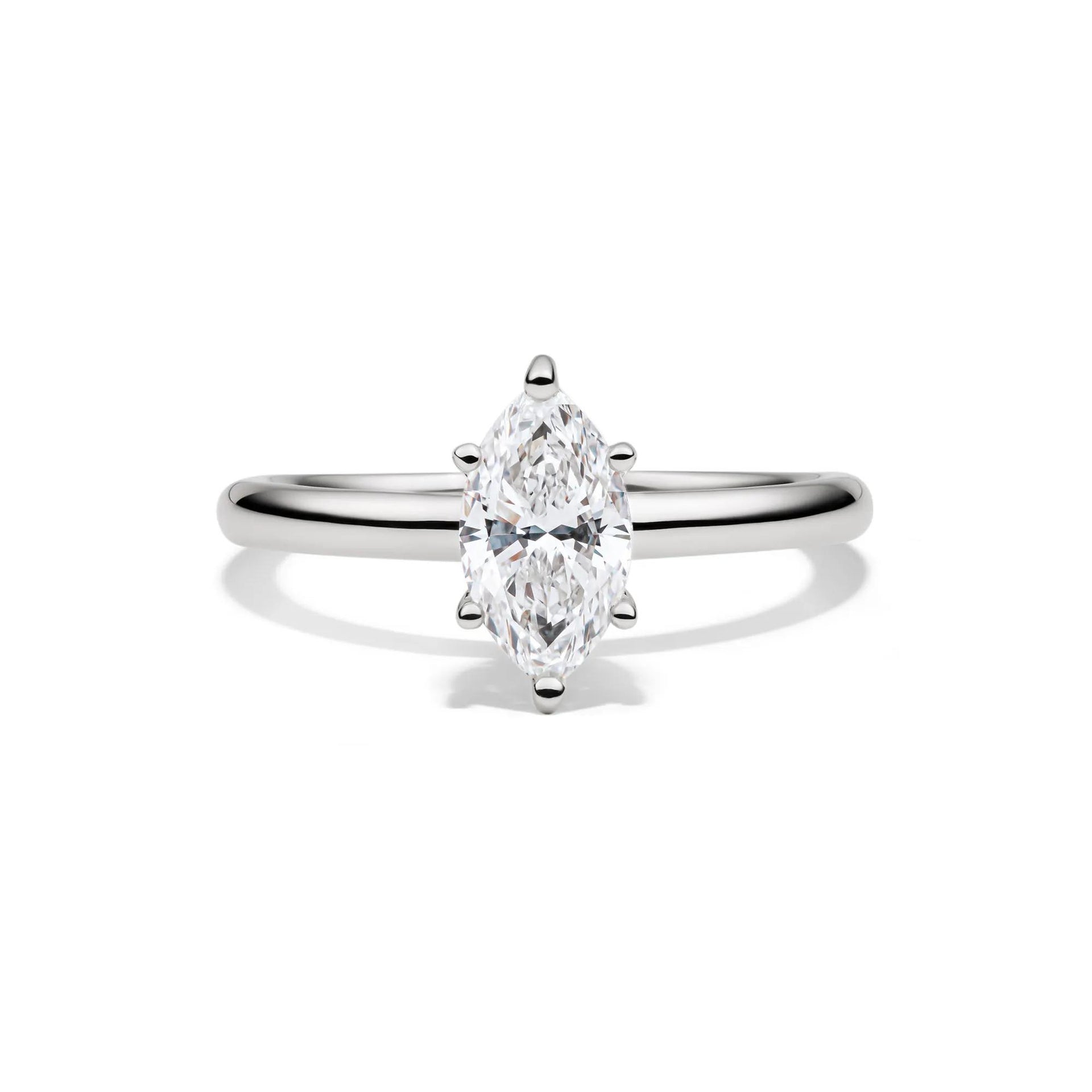 Lab Grown Diamond Marquise Engagement Ring Solitaire 14K White Gold (1 CT.) Size 12 2mm