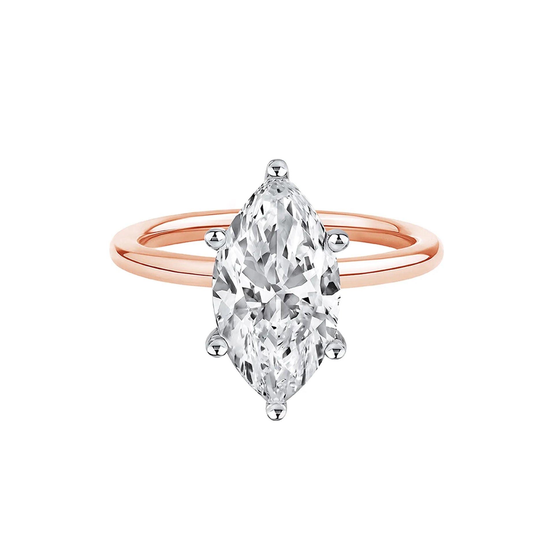 Lab Grown Diamond Solitaire Marquise Engagement Ring 14K Rose Gold (3 CT.) Size 10 2mm