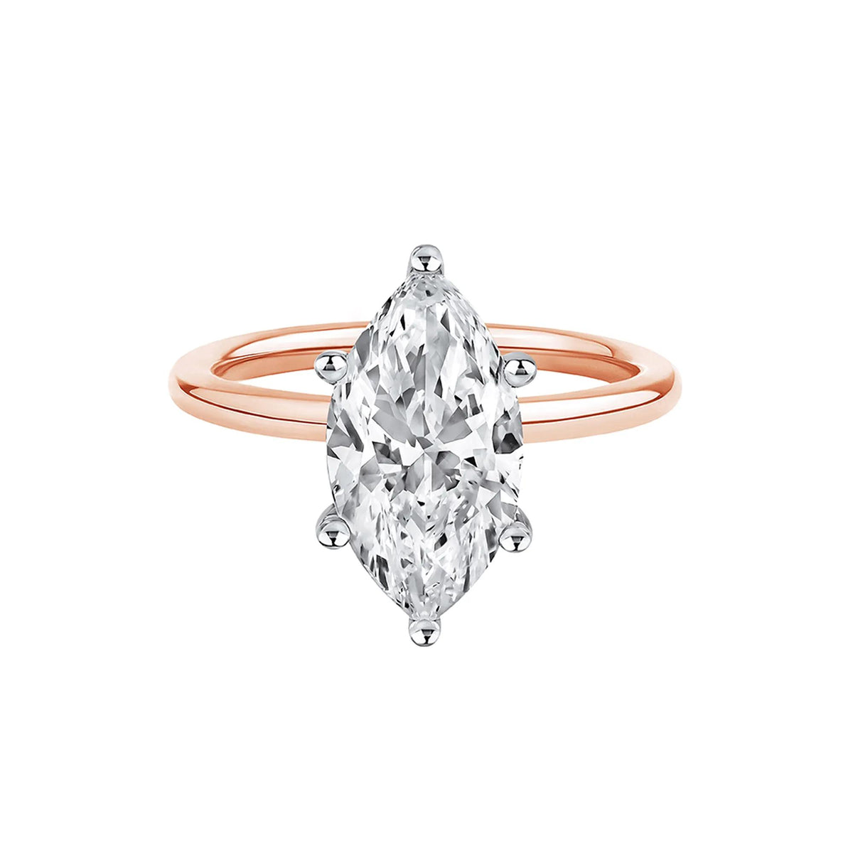 Lab Grown Diamond Solitaire Marquise Engagement Ring 14K Rose Gold (3 CT.) Size 4.5 2mm