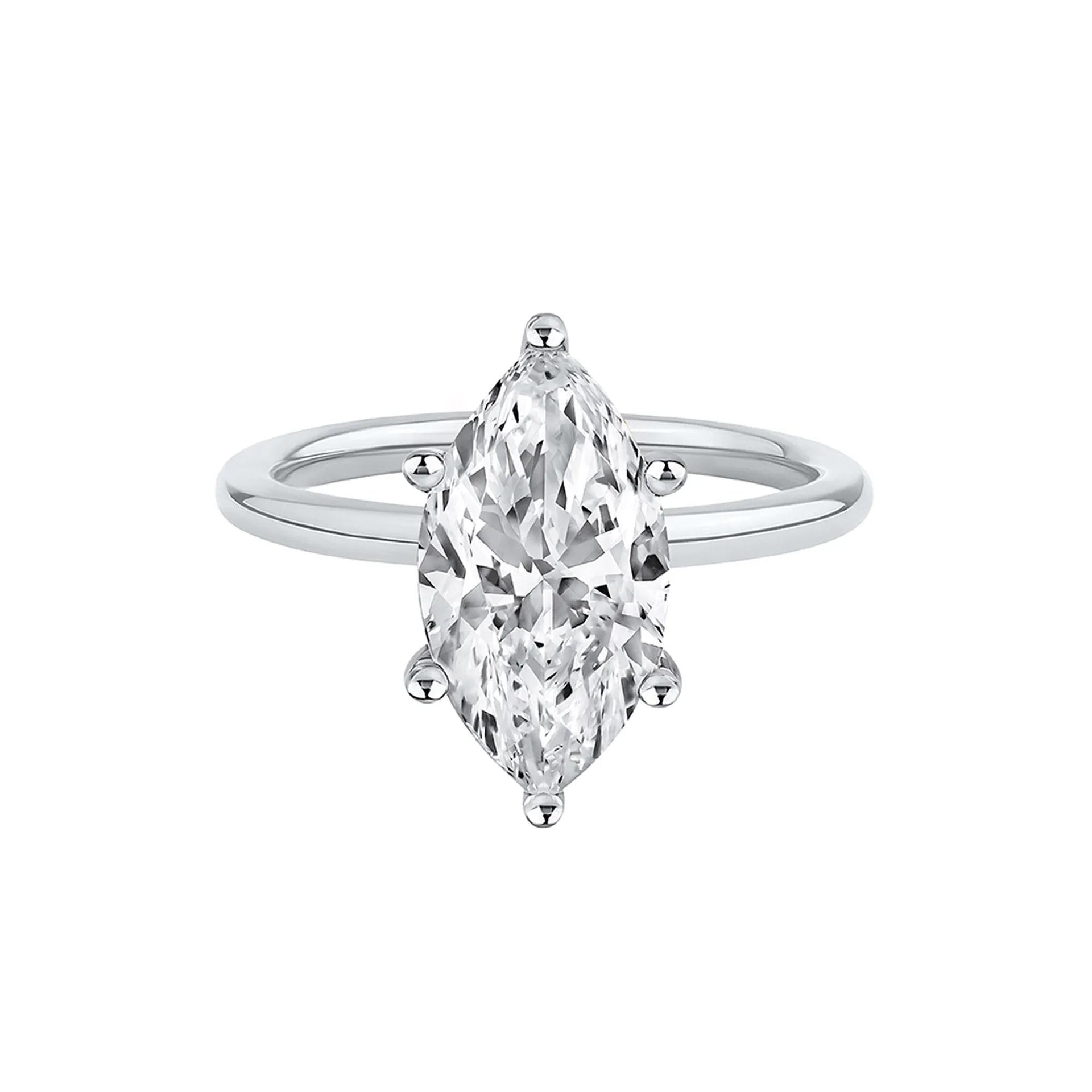 Lab Grown Diamond Solitaire Marquise Engagement Ring 14K White Gold (3 CT.) Size 8.5 2mm