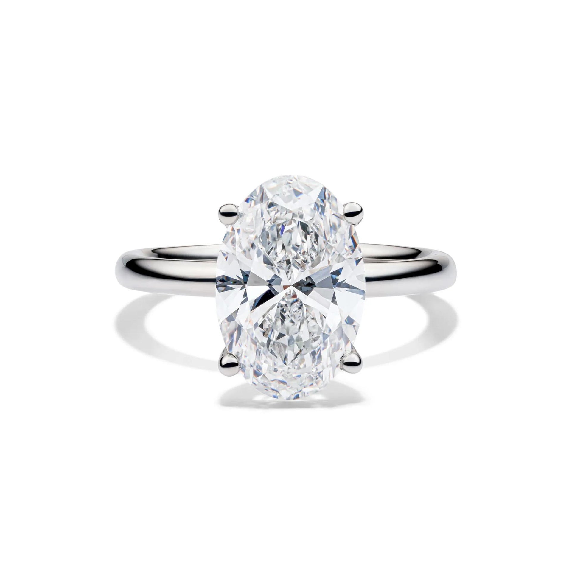 Lab Grown Diamond Oval Solitaire Engagement Ring 14K White Gold (4 CT.) Size 4.5 2mm