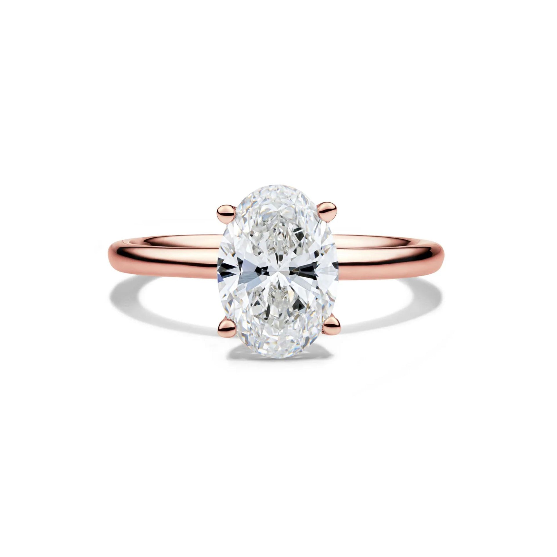 Lab Grown Diamond Solitaire Oval Engagement Ring 14K Rose Gold (2 CT.) Size 6 2mm