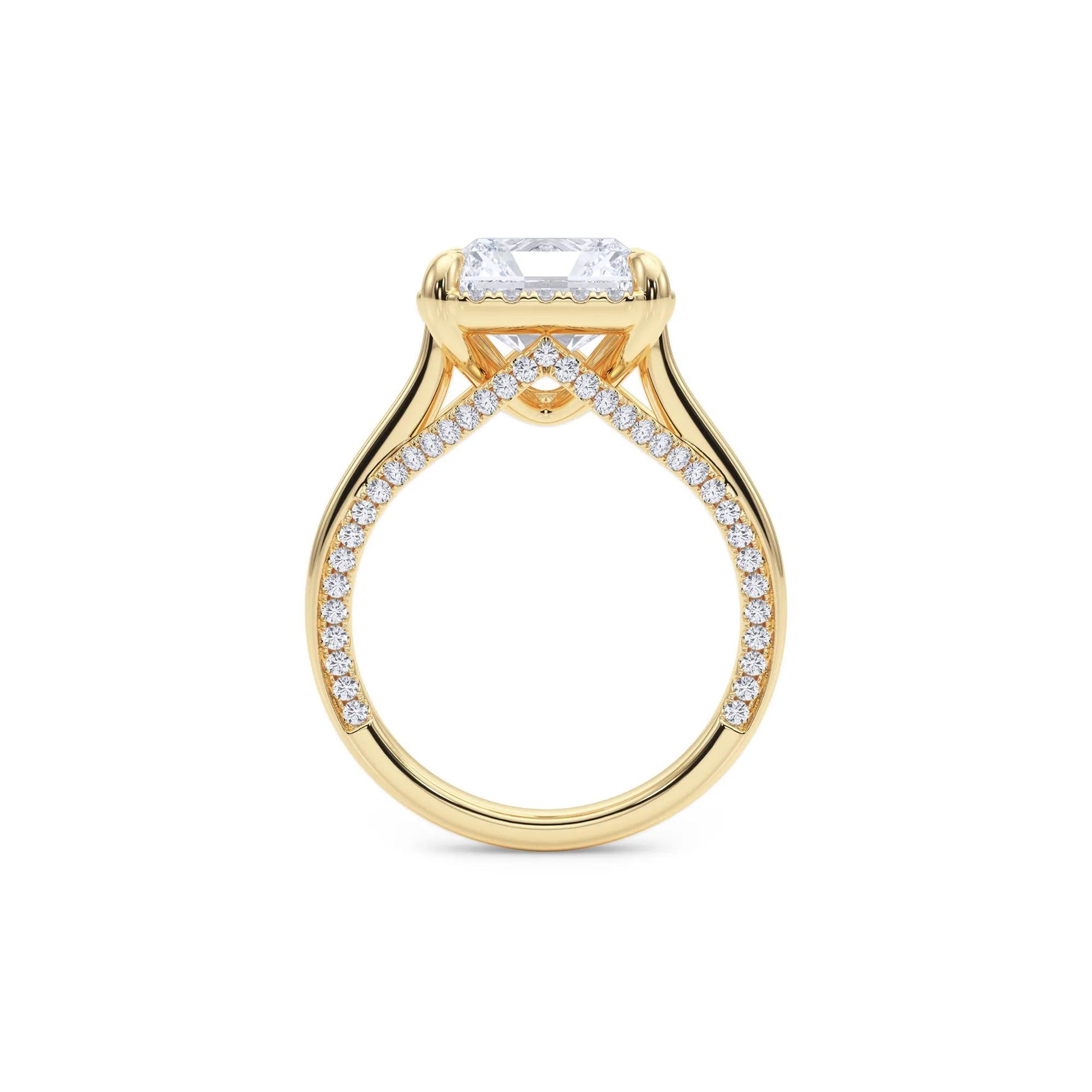 4 1/2 CT. Tw. Lab Grown Diamond Square Radiant-Cut Halo Engagement Ring 14K Yellow Gold Size 8 10.5mm
