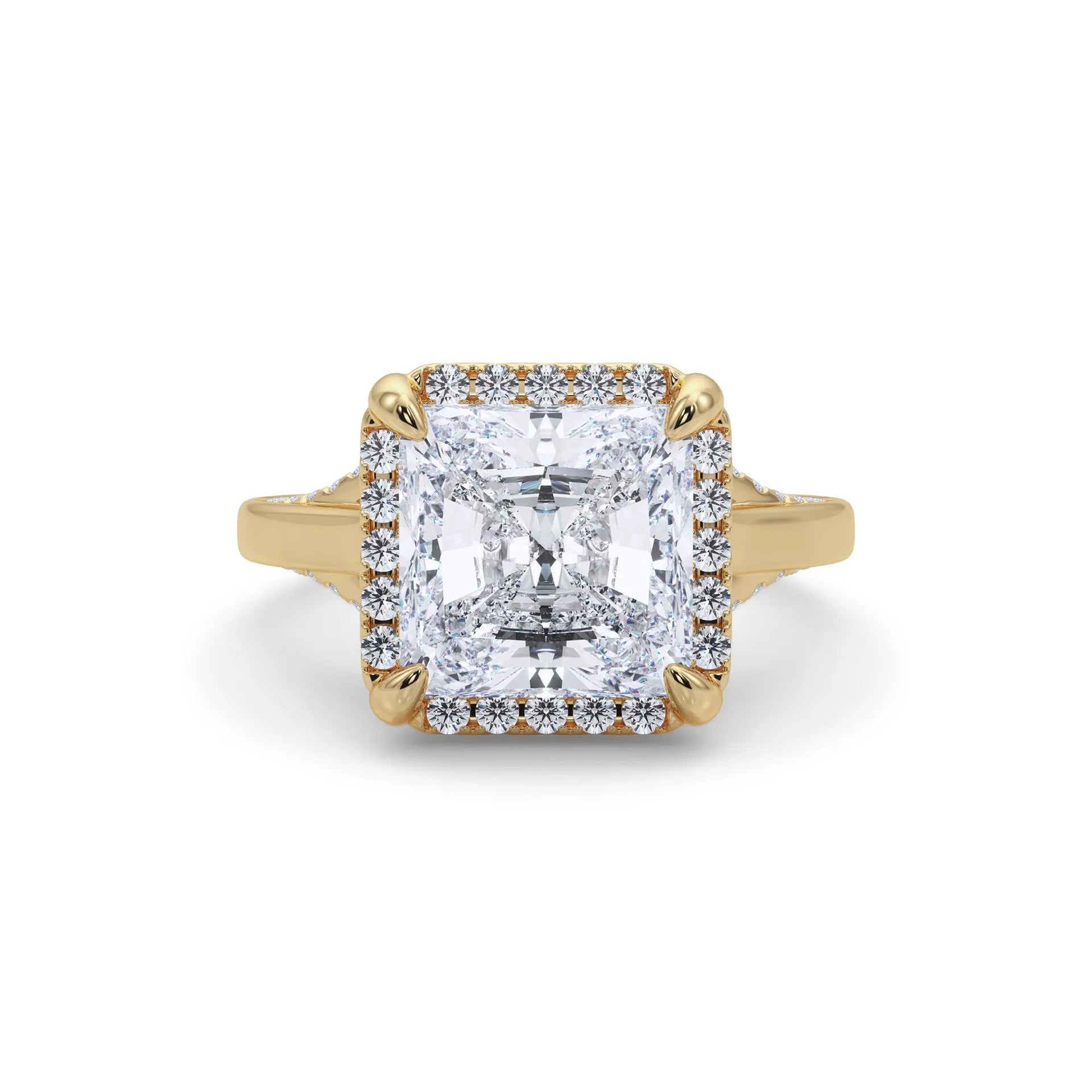 4 1/2 CT. Tw. Lab Grown Diamond Square Radiant-Cut Halo Engagement Ring 14K Yellow Gold Size 8 10.5mm