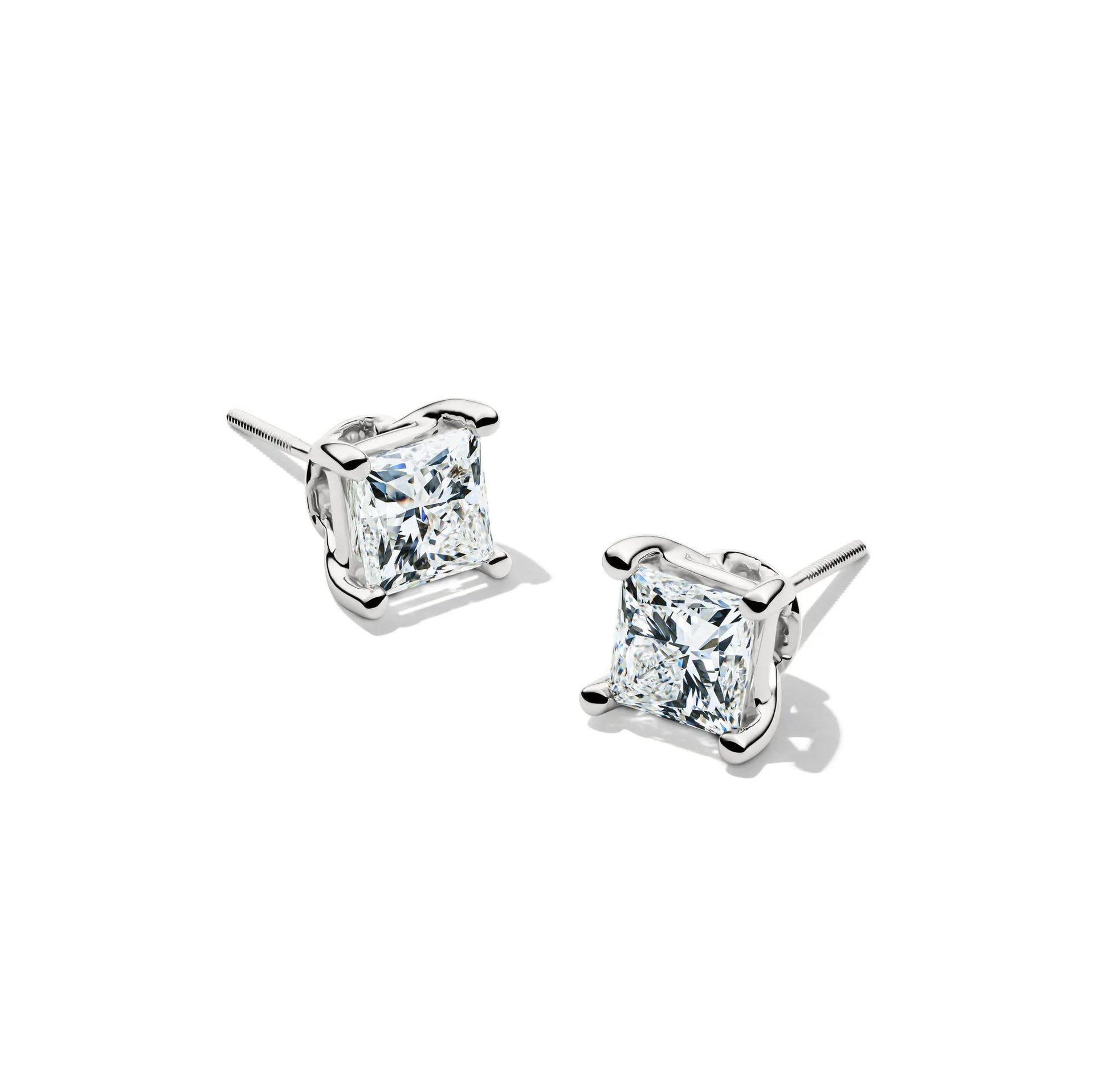 2 CT. Tw. Lab Grown Diamond Princess-Cut Martini Stud Earrings 14K Gold White Size 5.50mm