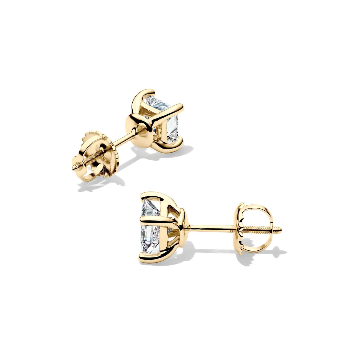 1 CT. Tw. Lab Grown Diamond Stud Earrings with Princess-Cut Solitaires 14K Yellow Gold Size 4.50mm