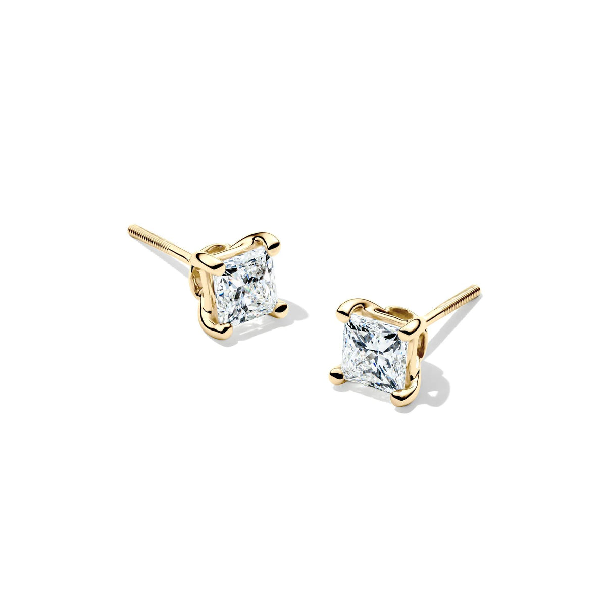 1 CT. Tw. Lab Grown Diamond Stud Earrings with Princess-Cut Solitaires 14K Yellow Gold Size 4.50mm