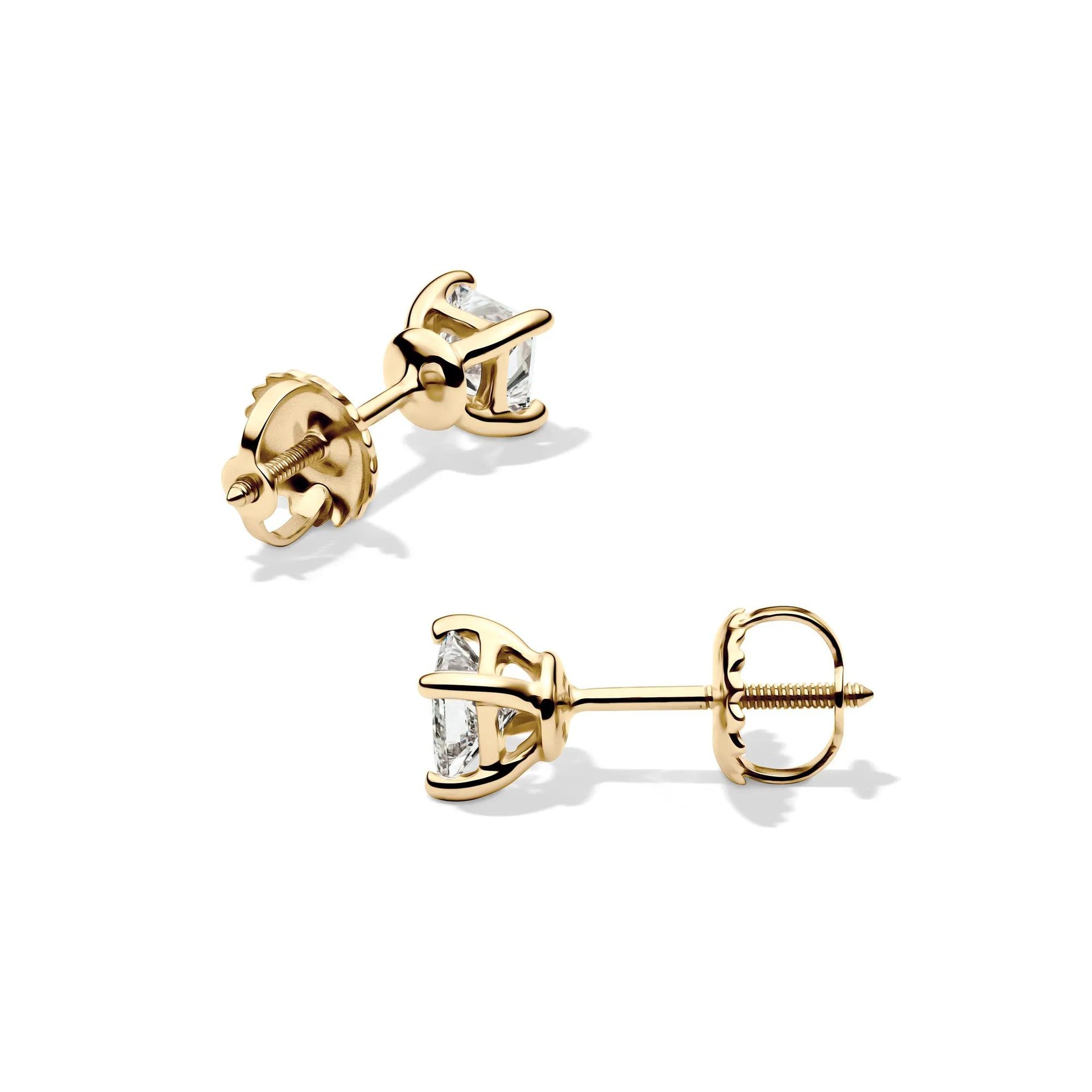 1/2 CT. Tw. Lab Grown Diamond Stud Earrings with Princess-Cut Solitaires 14K Yellow Gold Size 3.30mm