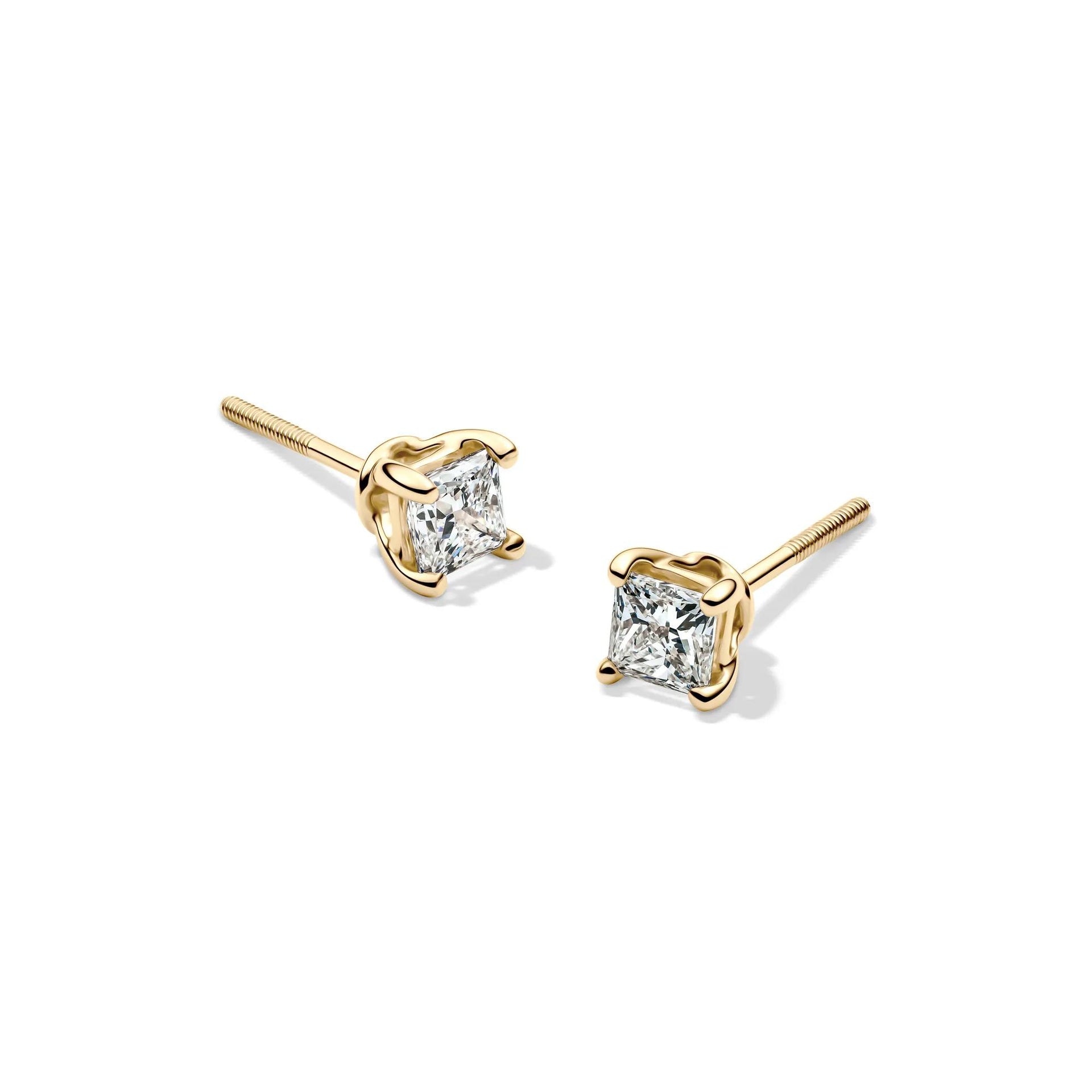 1/2 CT. Tw. Lab Grown Diamond Stud Earrings with Princess-Cut Solitaires 14K Yellow Gold Size 3.30mm
