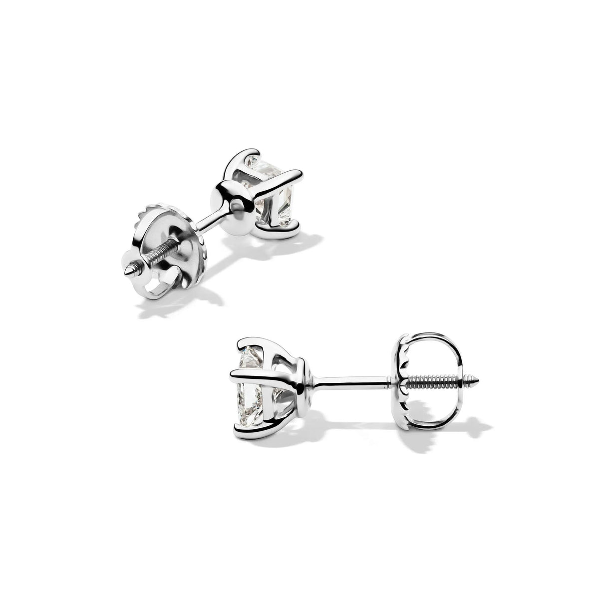 1/2 CT. Tw. Lab Grown Diamond Stud Earrings with Princess-Cut Solitaires 14K White Gold Size 3.30mm