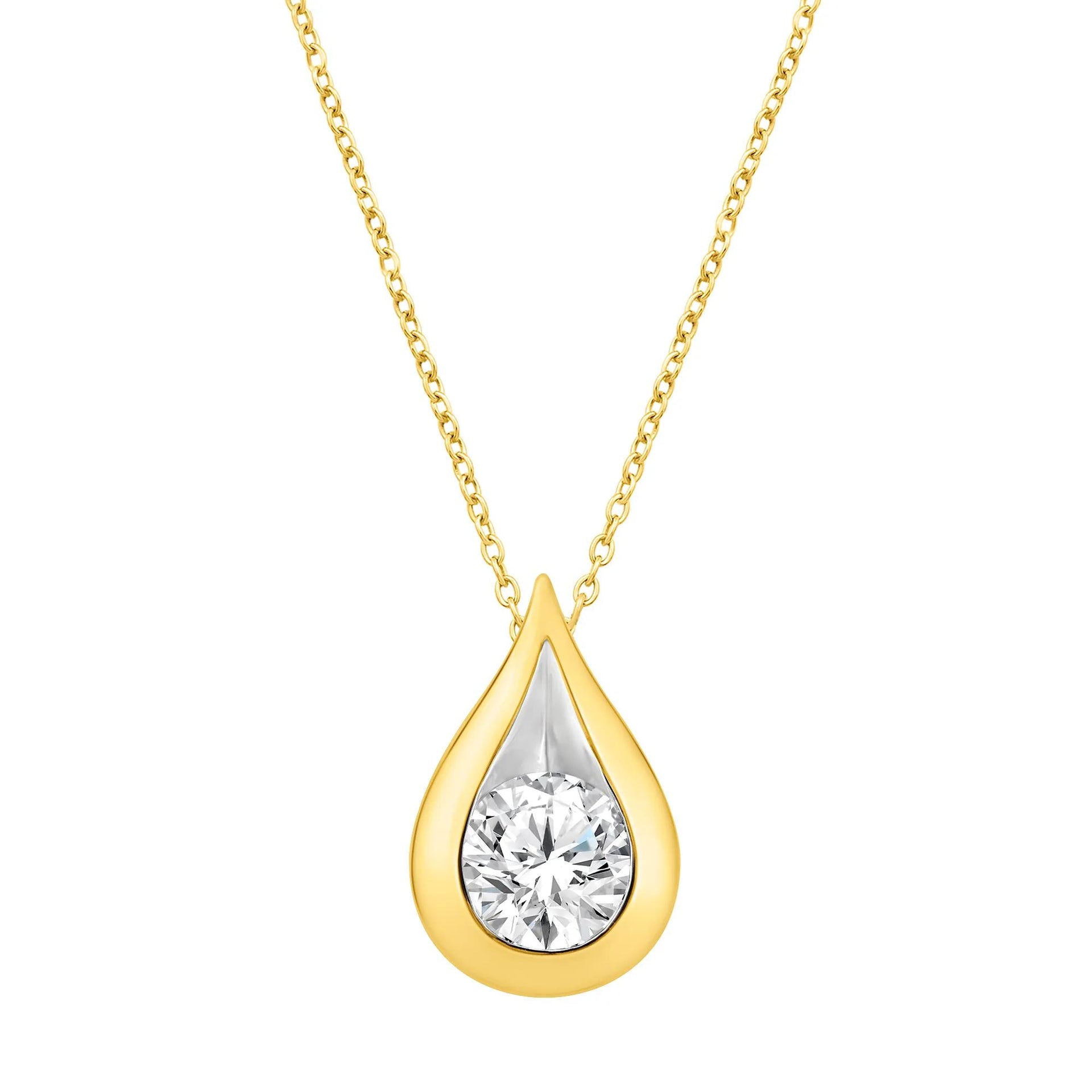 1/2 CT. Tw. Lab Grown Diamond Tear Drop Pendant Necklace 14K Yellow Gold Size 18"