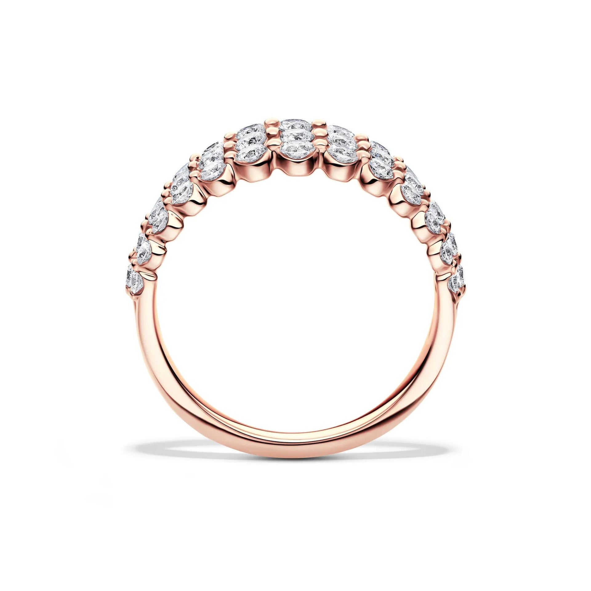 1 CT. Tw. Lab Grown Diamond Three-Row Anniversary Band Ring 10K Rose Gold Round Brilliant Cut Size 4 1mm