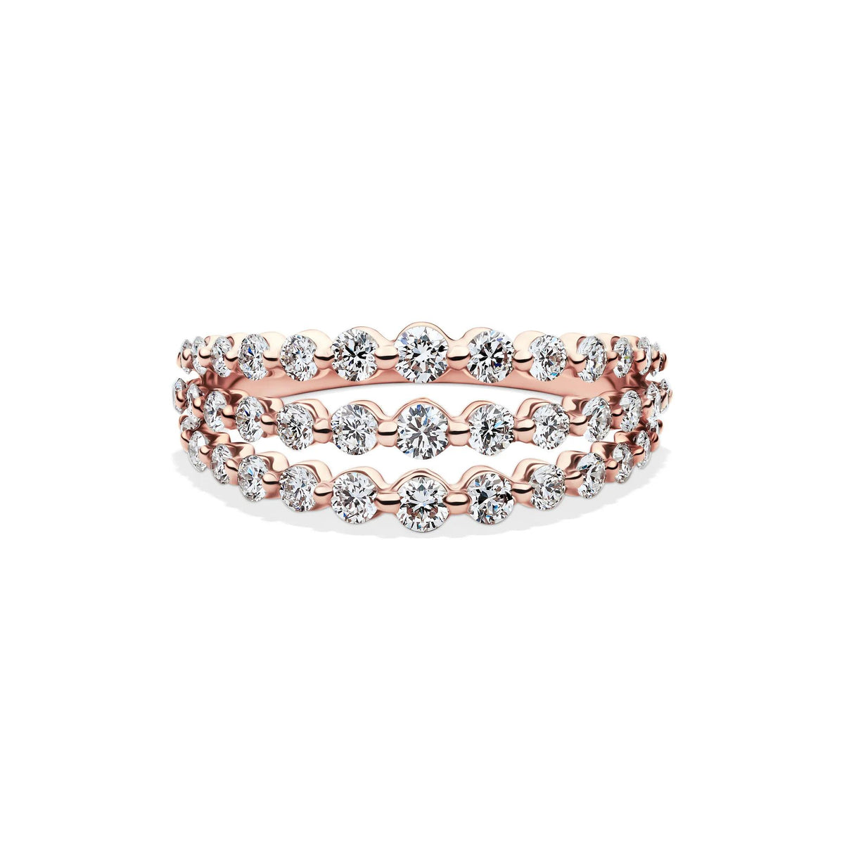 1 CT. Tw. Lab Grown Diamond Three-Row Anniversary Band Ring 10K Rose Gold Round Brilliant Cut Size 4 1mm