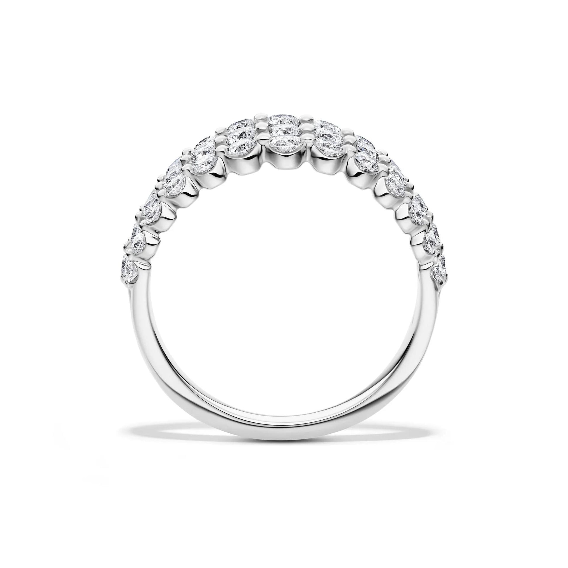 1 CT. Tw. Lab Grown Diamond Three-Row Anniversary Band Ring 10K White Gold Round Brilliant Cut Size 6 1mm