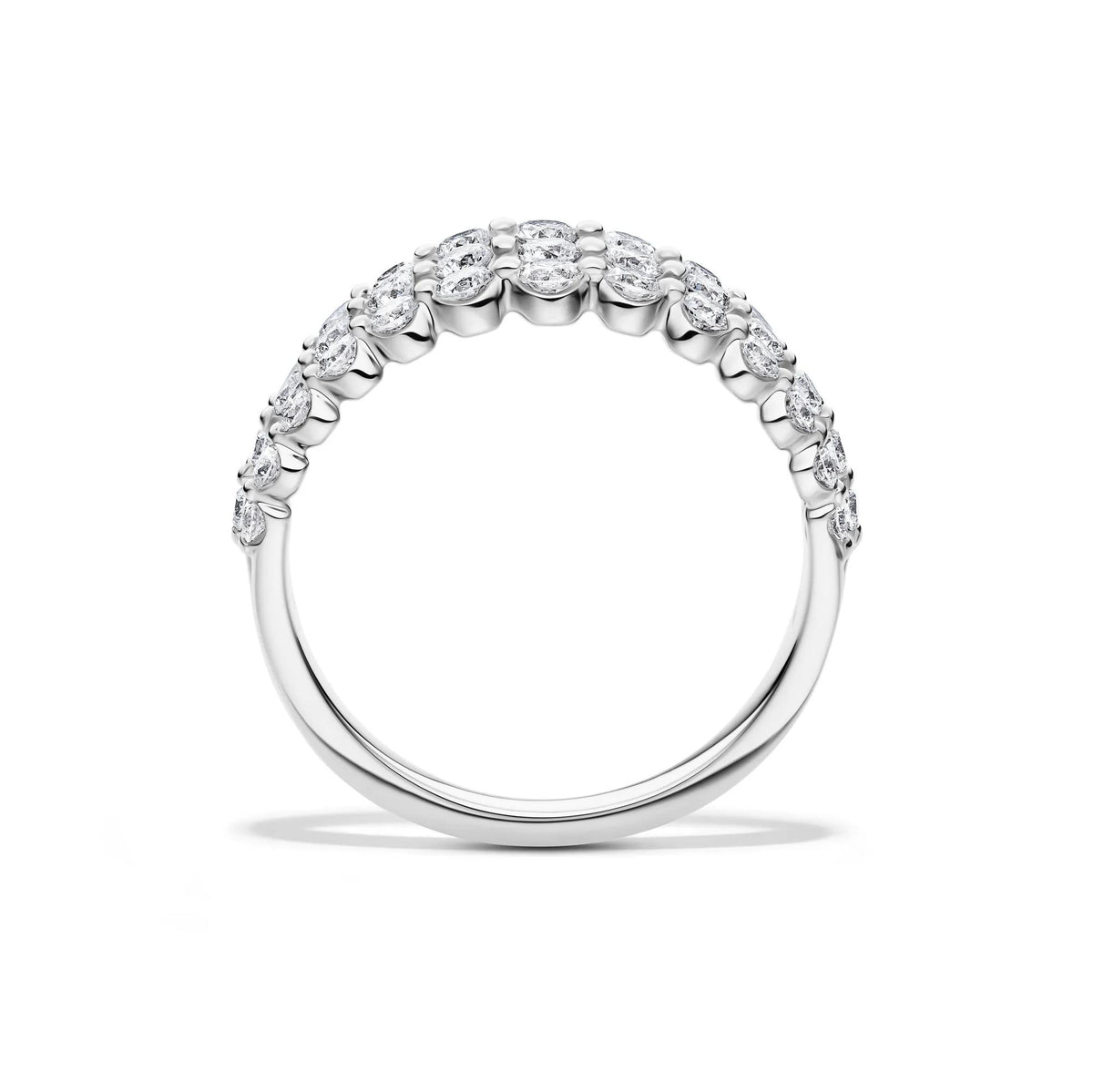 1 CT. Tw. Lab Grown Diamond Three-Row Anniversary Band Ring 10K White Gold Round Brilliant Cut Size 5.5 1mm