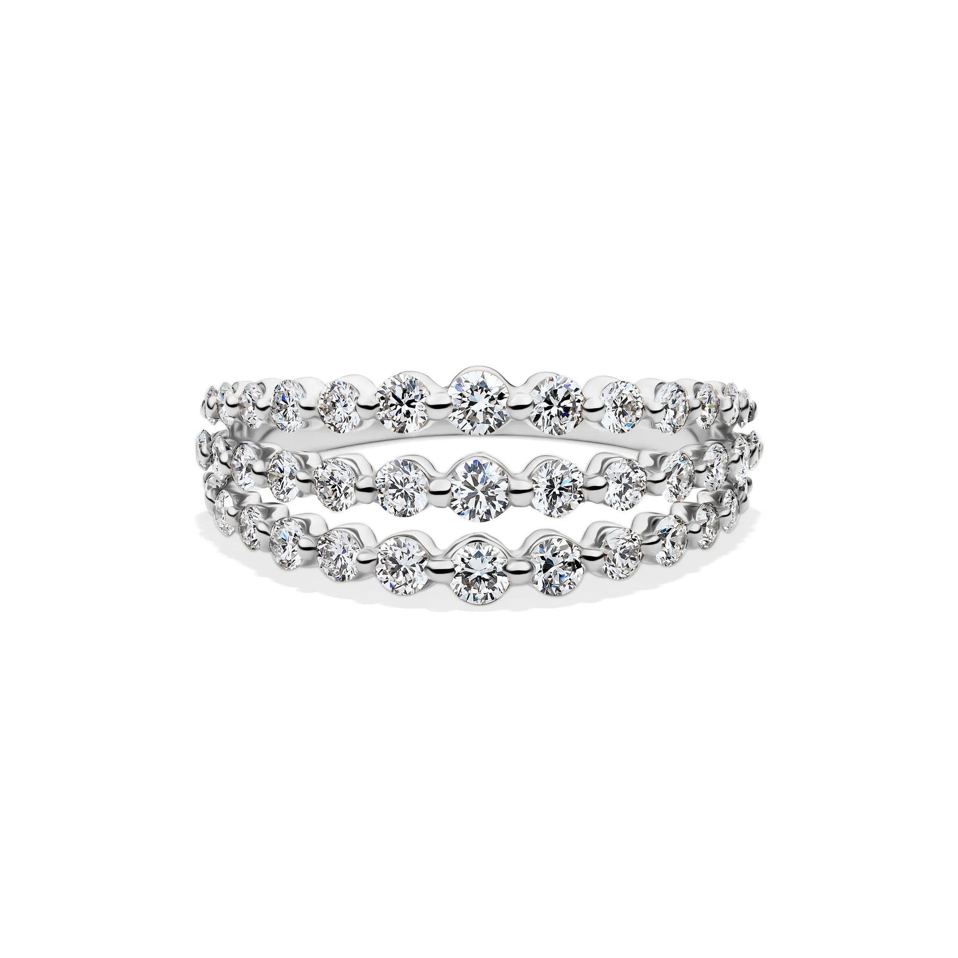 1 CT. Tw. Lab Grown Diamond Three-Row Anniversary Band Ring 10K White Gold Round Brilliant Cut Size 6 1mm