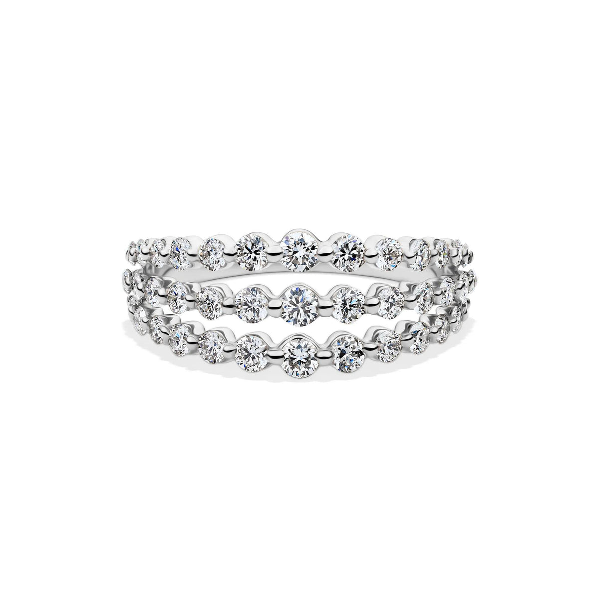 1 CT. Tw. Lab Grown Diamond Three-Row Anniversary Band Ring 10K White Gold Round Brilliant Cut Size 5.5 1mm
