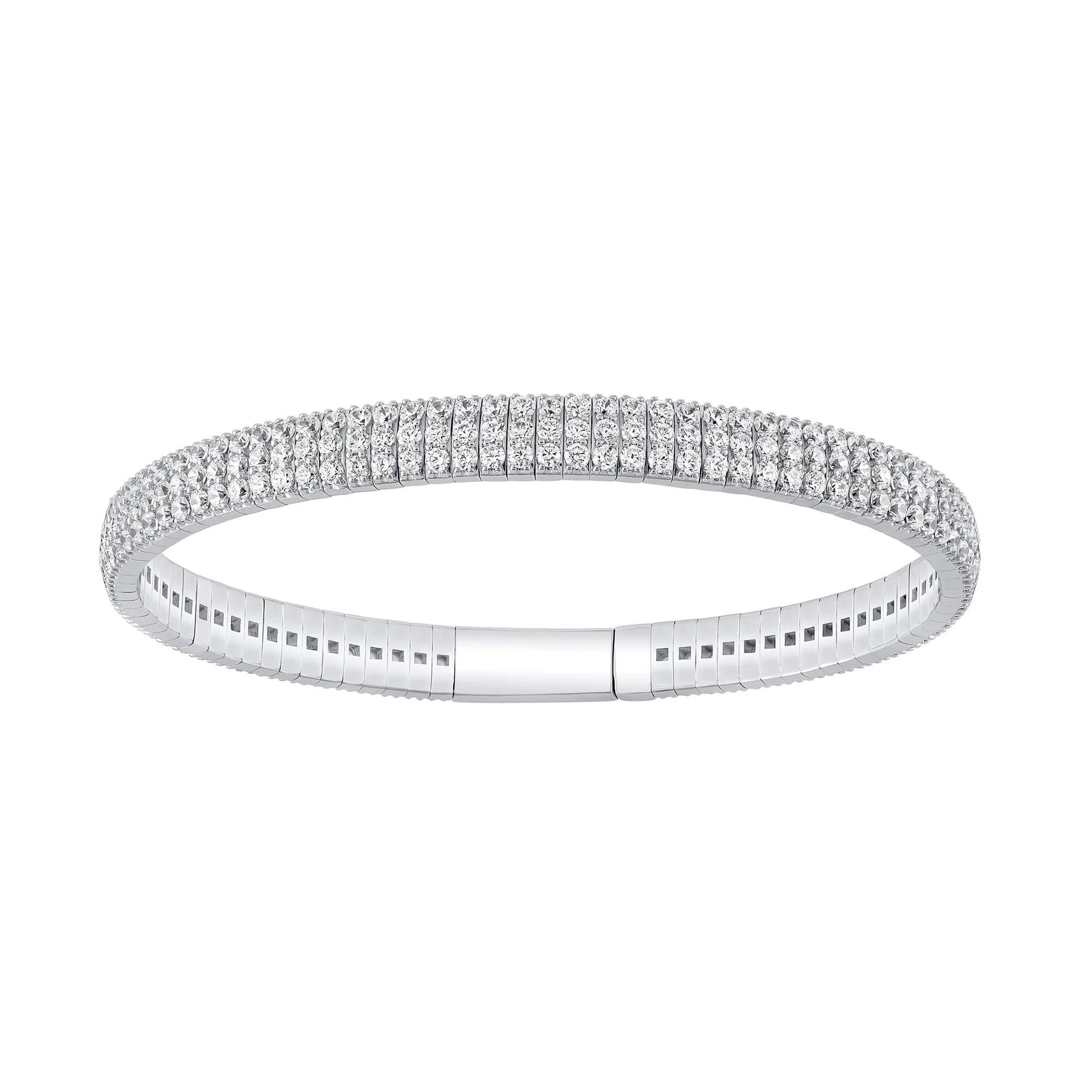 6 CT. Tw. Lab Grown Diamond Three-Row Flex Bangle 14K White Gold Bracelet Size 8.00mm