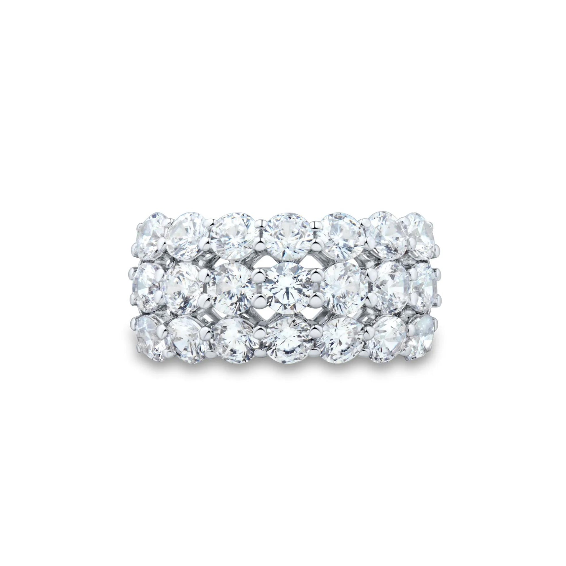 3 CT. Tw. Lab Grown Diamond Three-Row Ring 10K White Gold Round Brilliant Cut Size 8 1mm