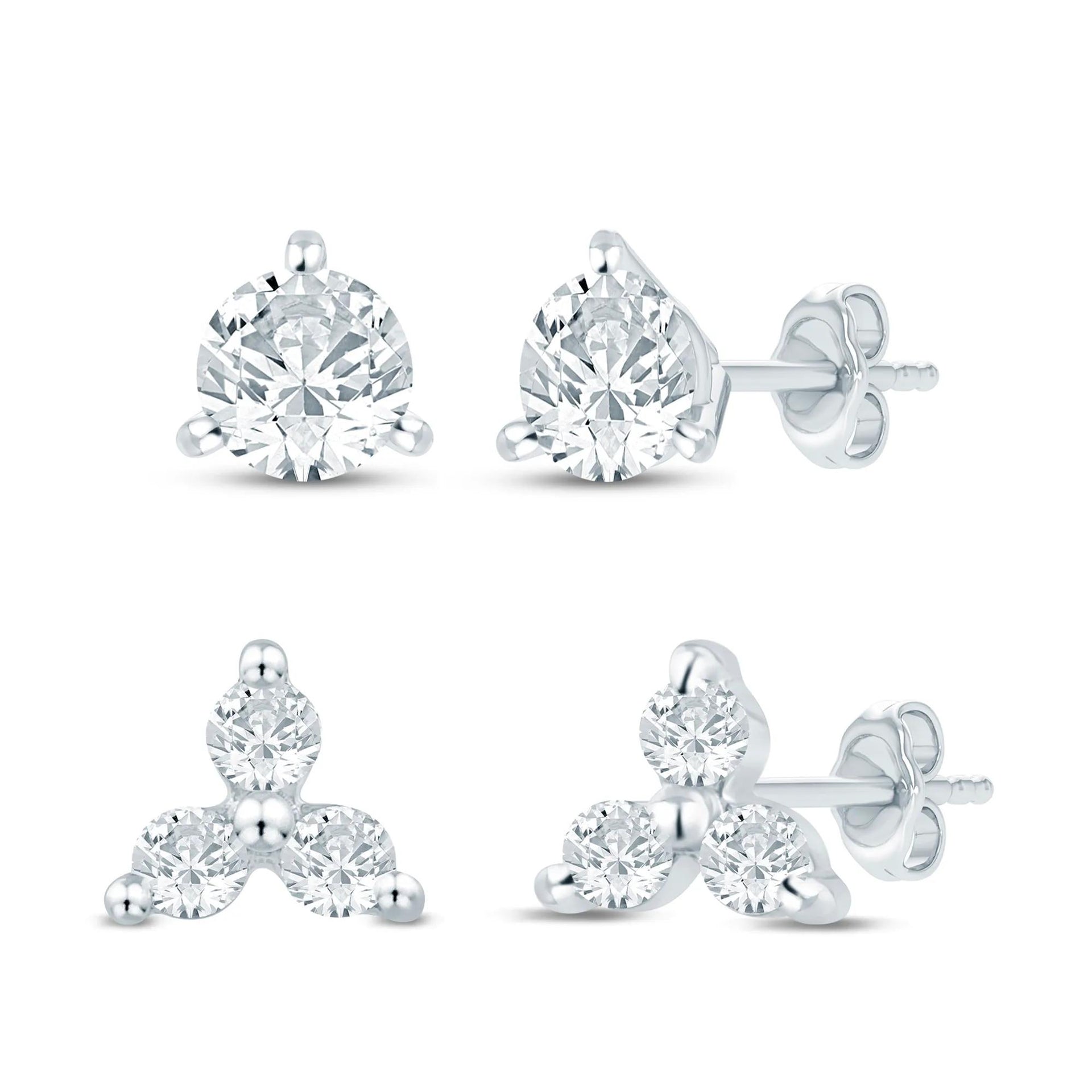 1/3 CT. Tw. Lab Grown Diamond Three-Stone & Solitaire Stud Earrings Box Set 10K White Gold