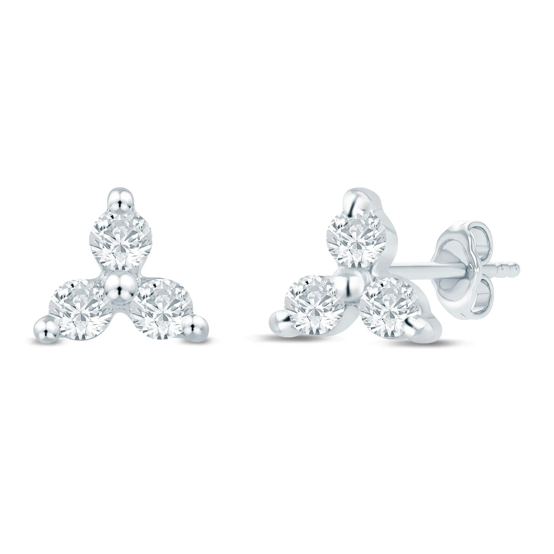1/3 CT. Tw. Lab Grown Diamond Three-Stone & Solitaire Stud Earrings Box Set 10K White Gold