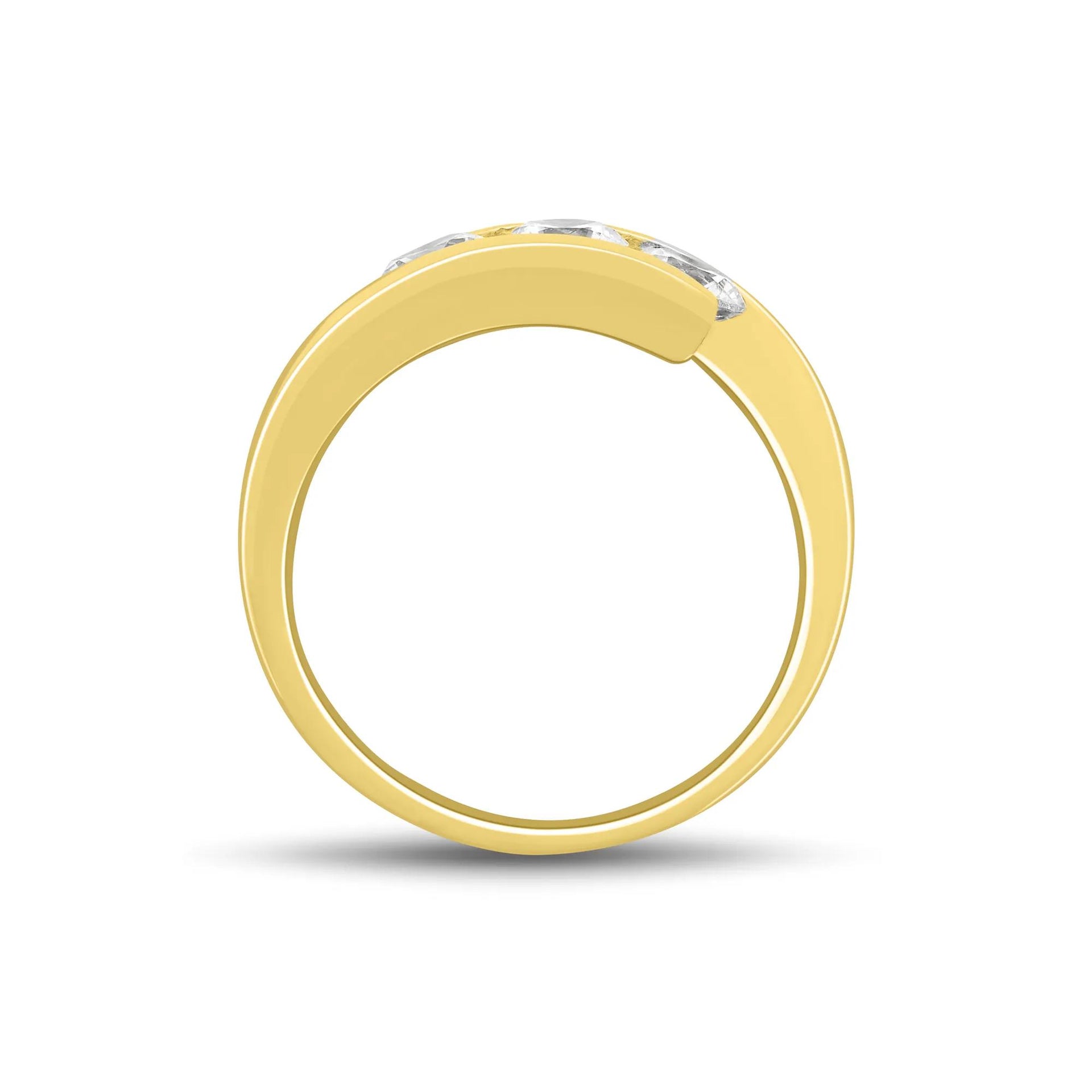 1 CT. Tw. Lab Grown Diamond Three Stone Bypass Ring 10K Yellow Gold Round Brilliant Cut Size 6.5 1mm