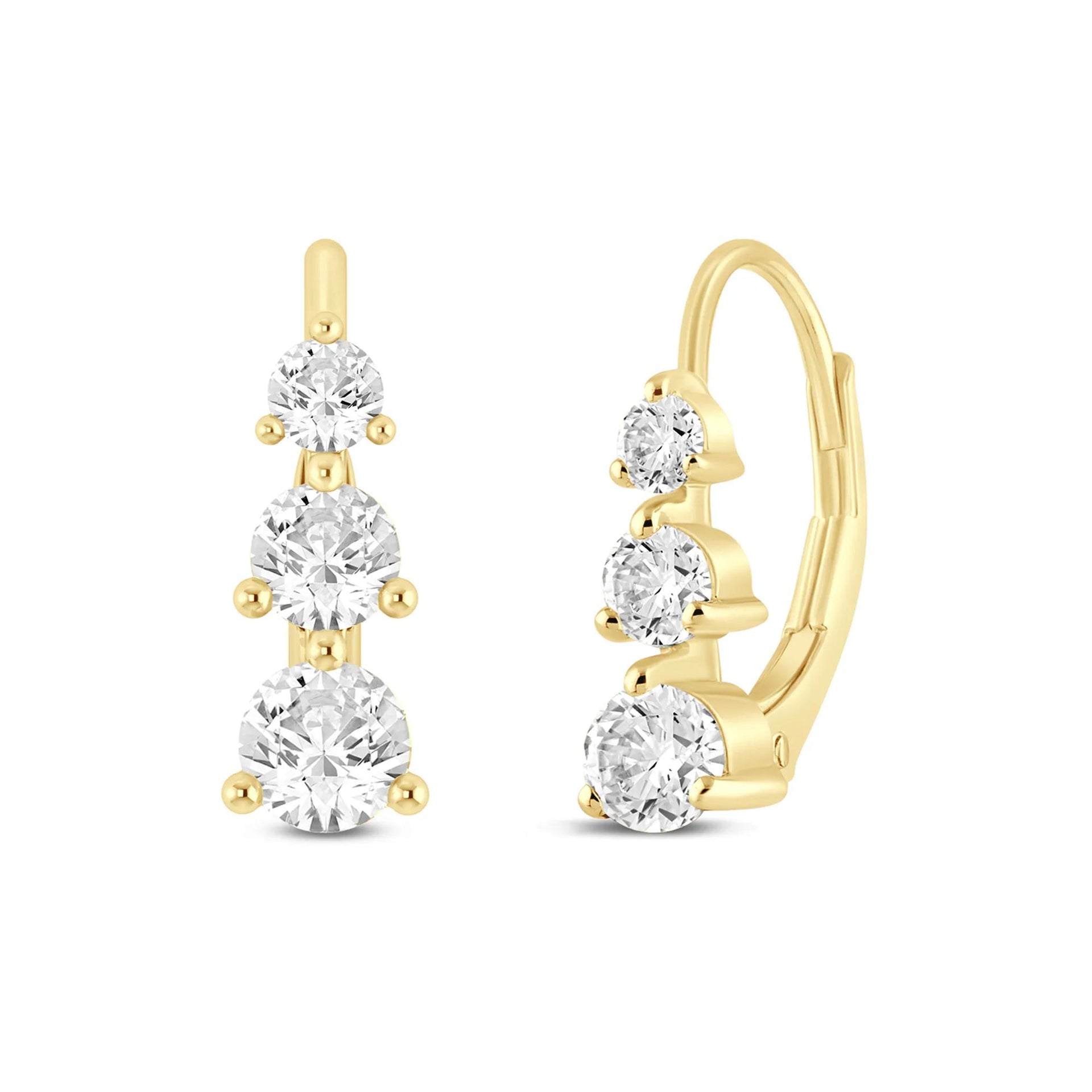 3/4 CT. Tw. Lab Grown Diamond Three-Stone Earrings 14K Yellow Gold Size 14.50mm