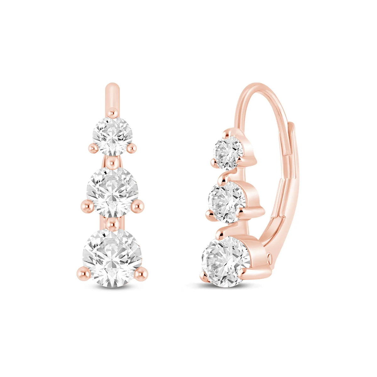 3/4 CT. Tw. Lab Grown Diamond Three-Stone Earrings 14K Rose Gold Size 14.50mm