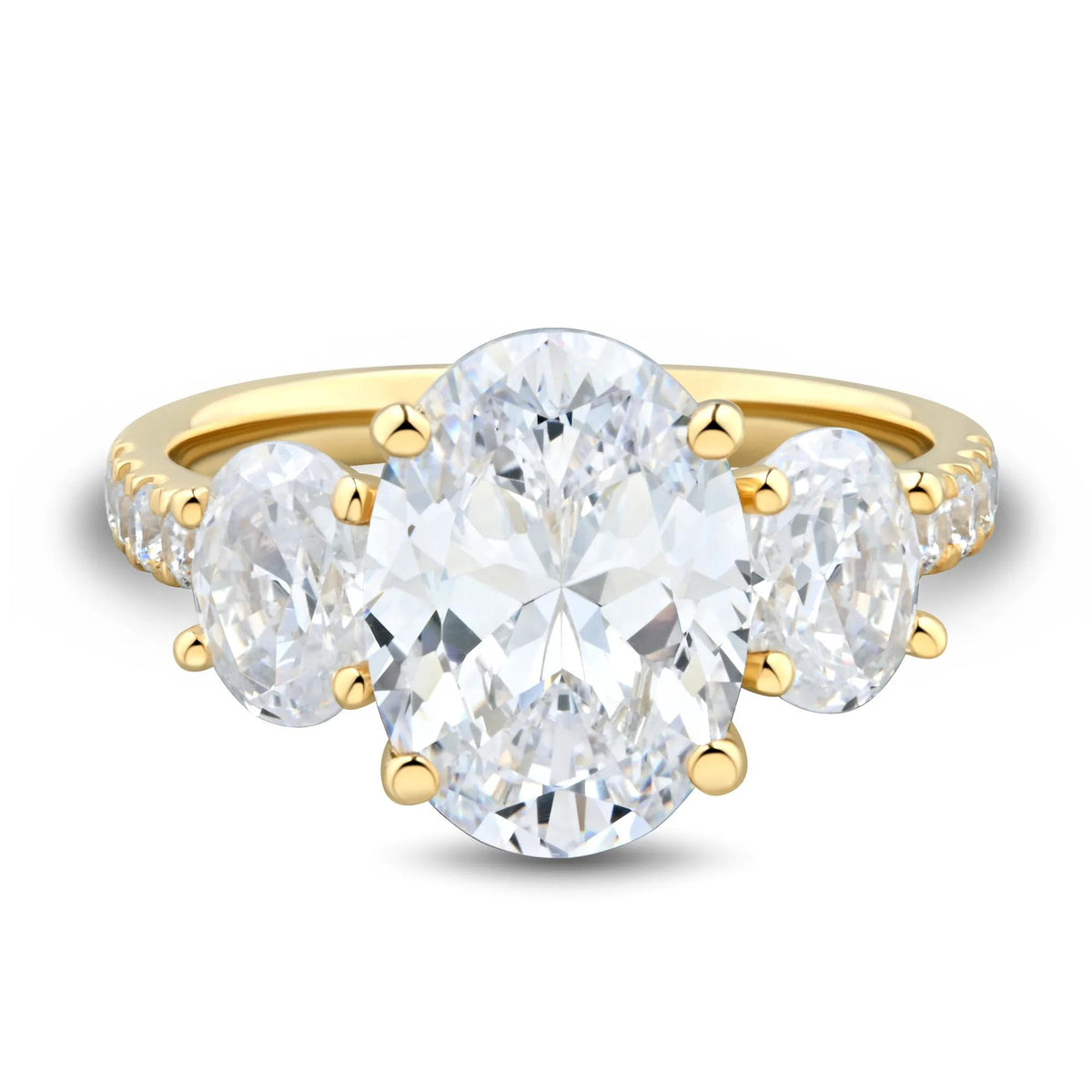 4 1/4 CT. Tw. Lab Grown Diamond Three-Stone Engagement Ring 14K Yellow Gold Round Brilliant Cut Size 7 1.5mm