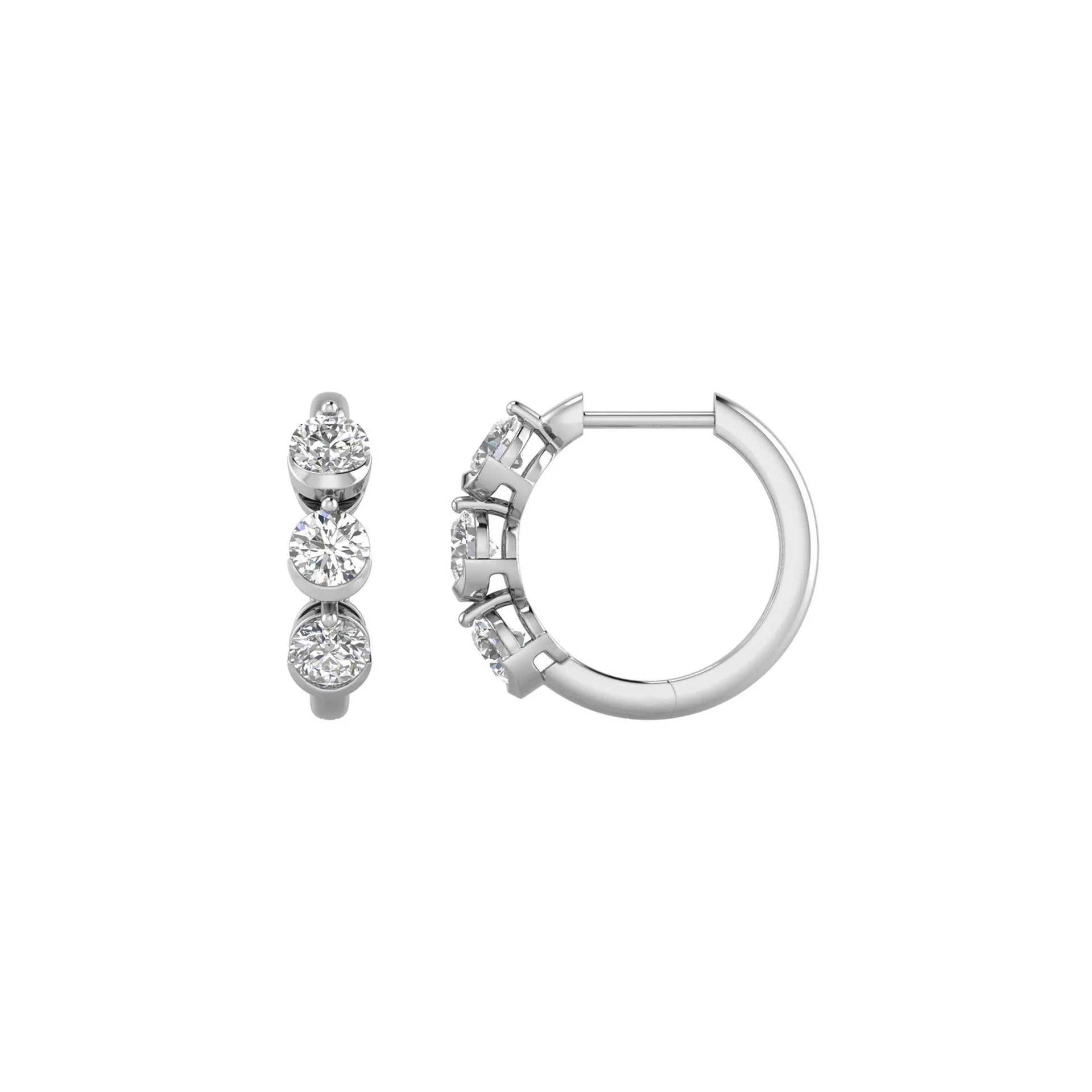 1 CT. Tw. Lab Grown Diamond Three-Stone Hoop Earrings 10K White Gold Size 15.50mm