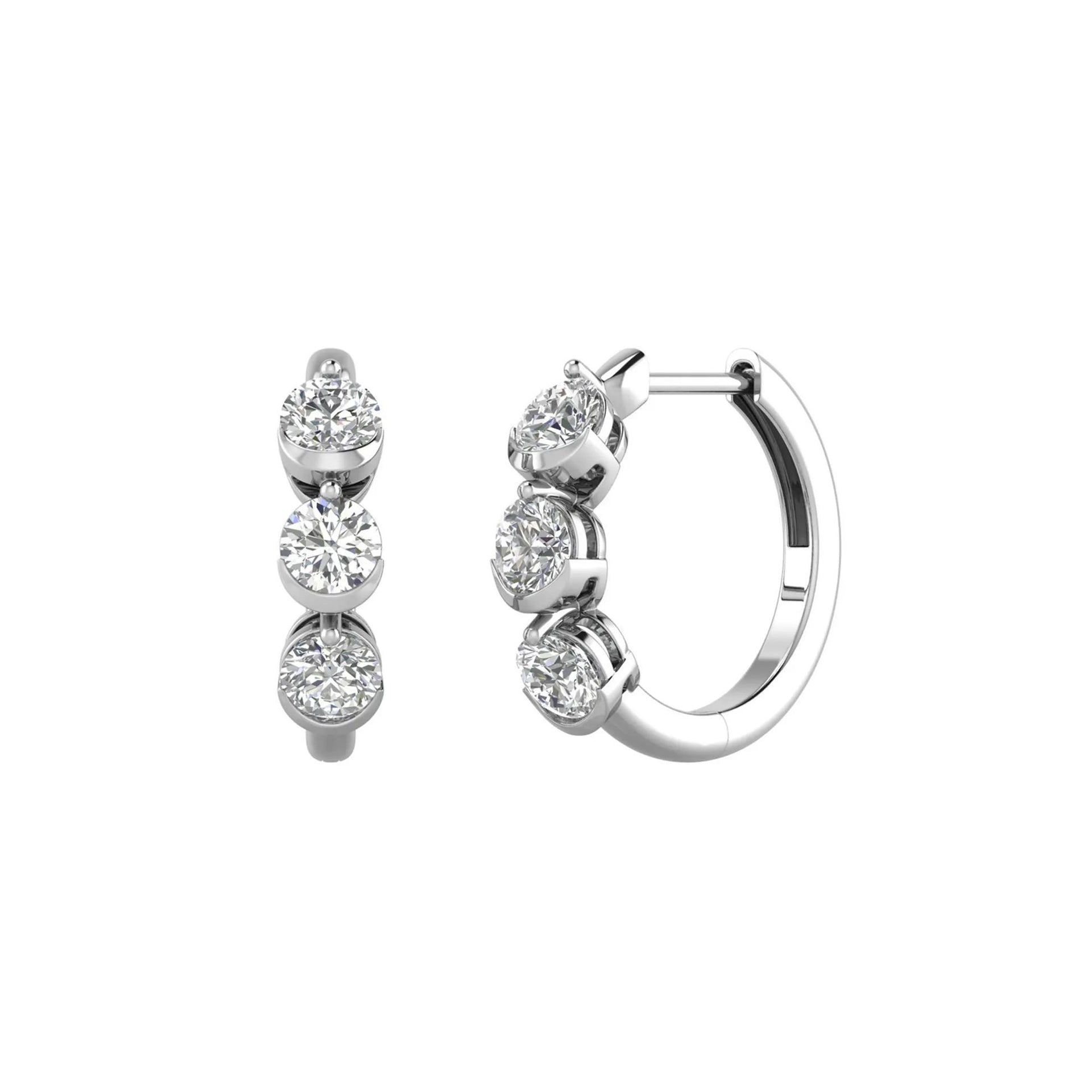 1 CT. Tw. Lab Grown Diamond Three-Stone Hoop Earrings 10K White Gold Size 15.50mm