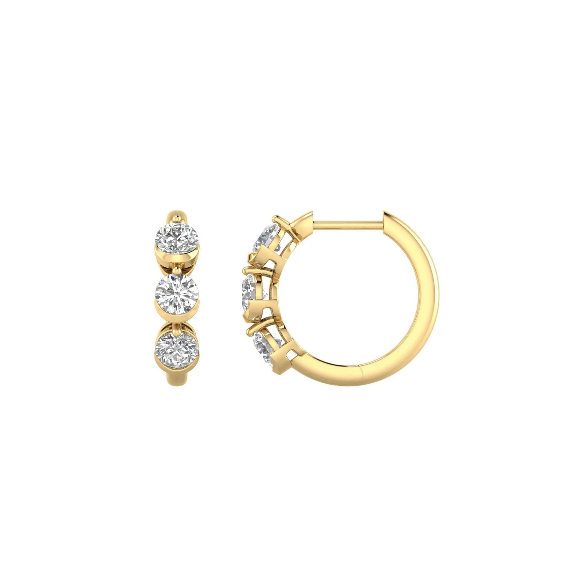 1 CT. Tw. Lab Grown Diamond Three-Stone Hoop Earrings 10K Yellow Gold Size 15.50mm