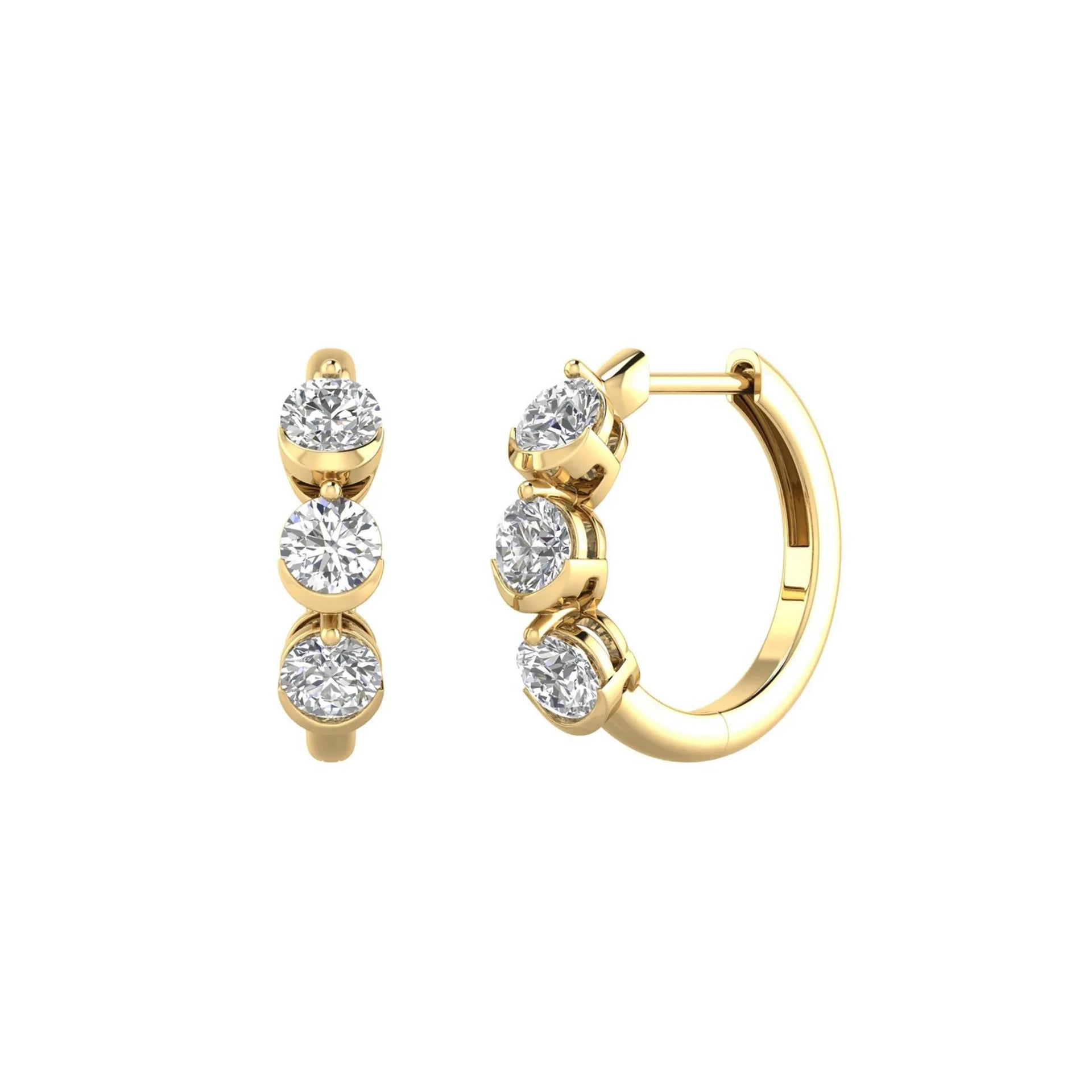 1 CT. Tw. Lab Grown Diamond Three-Stone Hoop Earrings 10K Yellow Gold Size 15.50mm