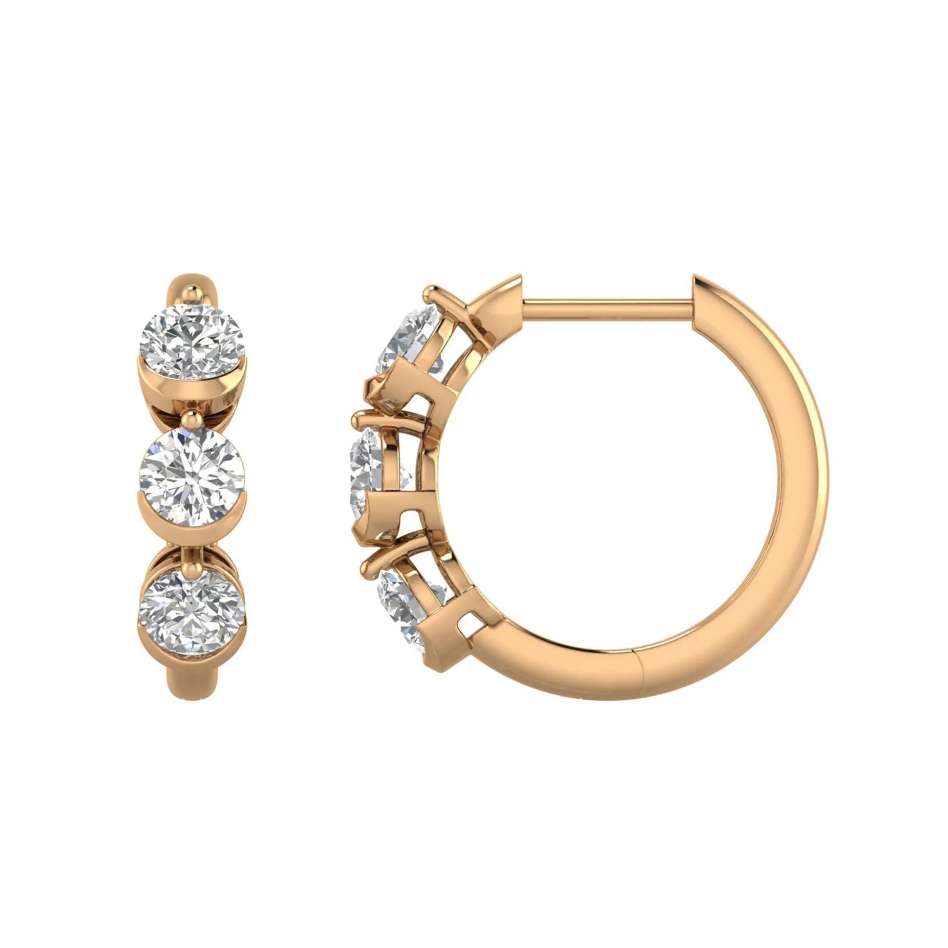 1 CT. Tw. Lab Grown Diamond Three-Stone Hoop Earrings 10K Rose Gold Size 15.50mm