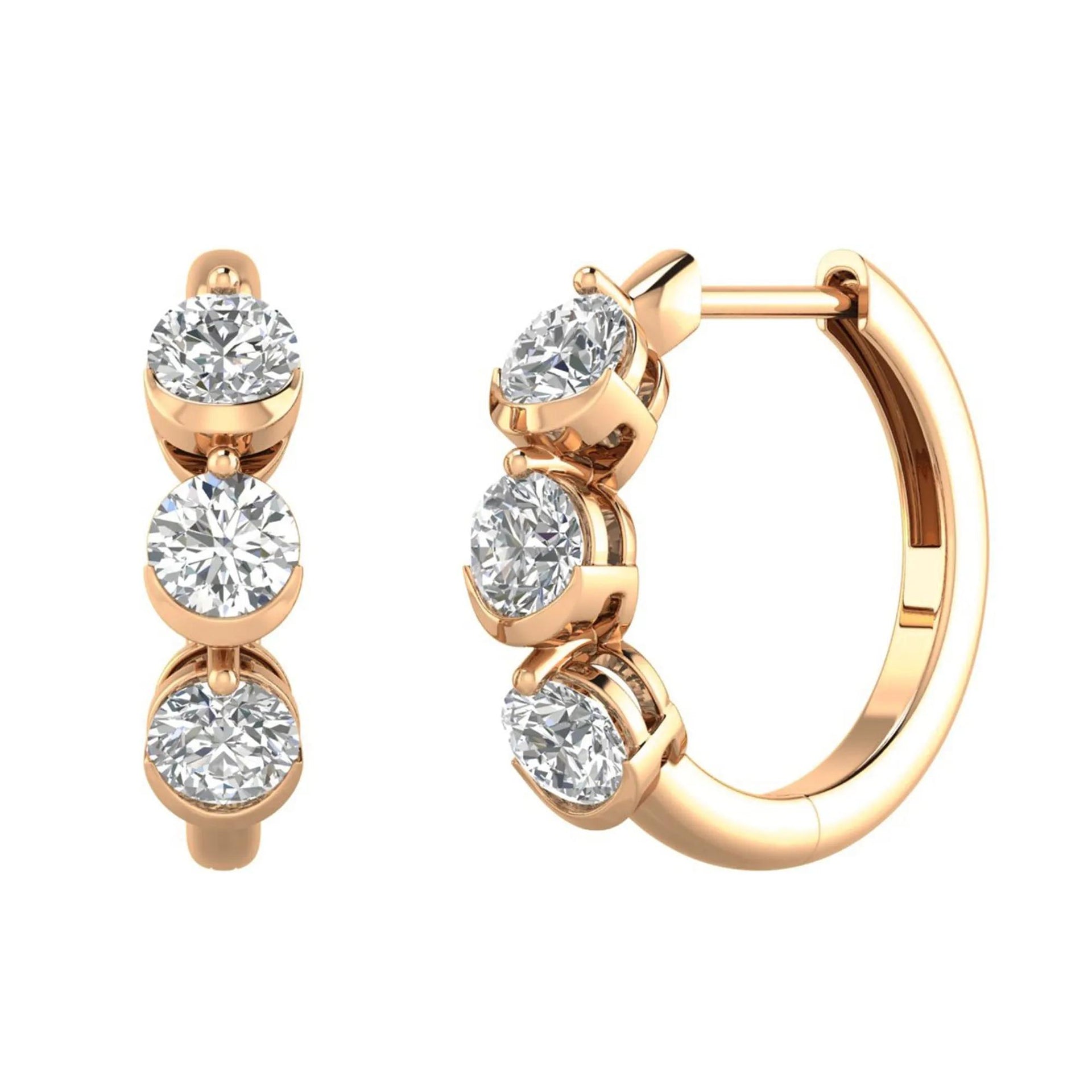 1 CT. Tw. Lab Grown Diamond Three-Stone Hoop Earrings 10K Rose Gold Size 15.50mm