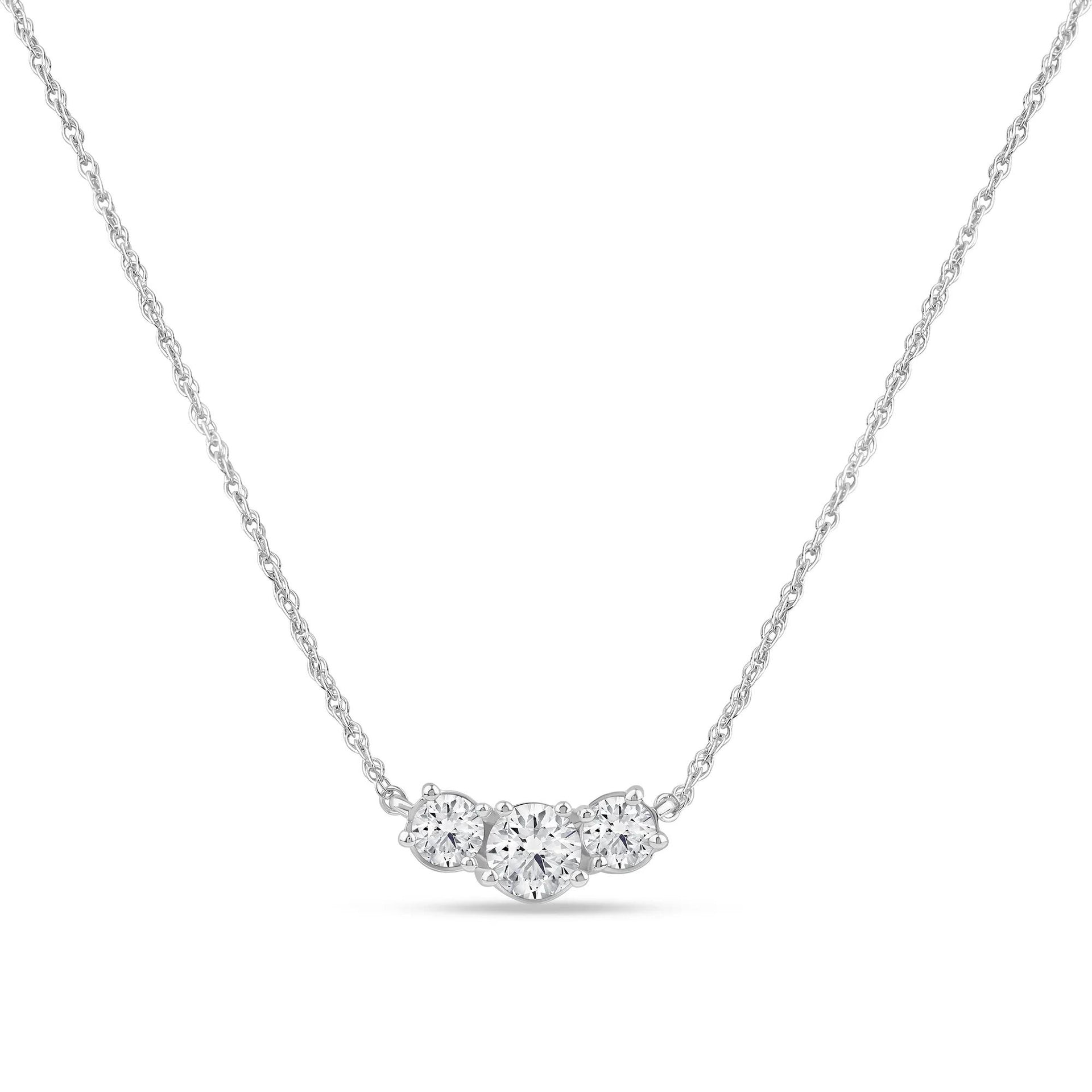 2 CT. Tw. Lab Grown Diamond Three-Stone Necklace 14K White Gold Size 18"