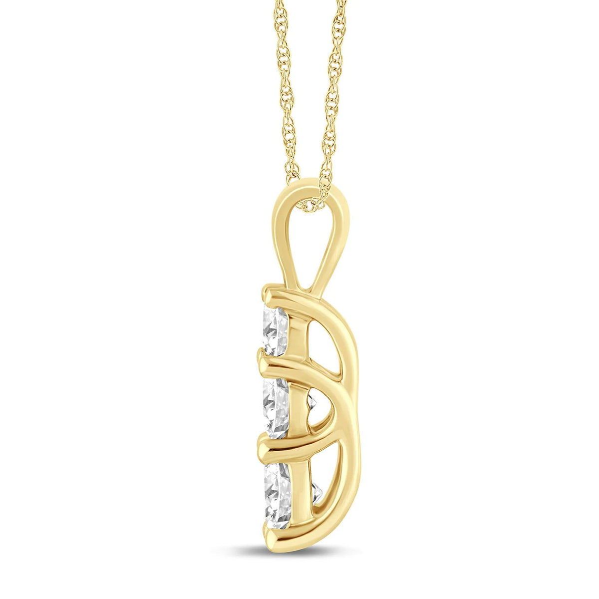 1/2 CT. Tw. Lab Grown Diamond Three-Stone Pendant Necklace 10K Yellow Gold Size 18"